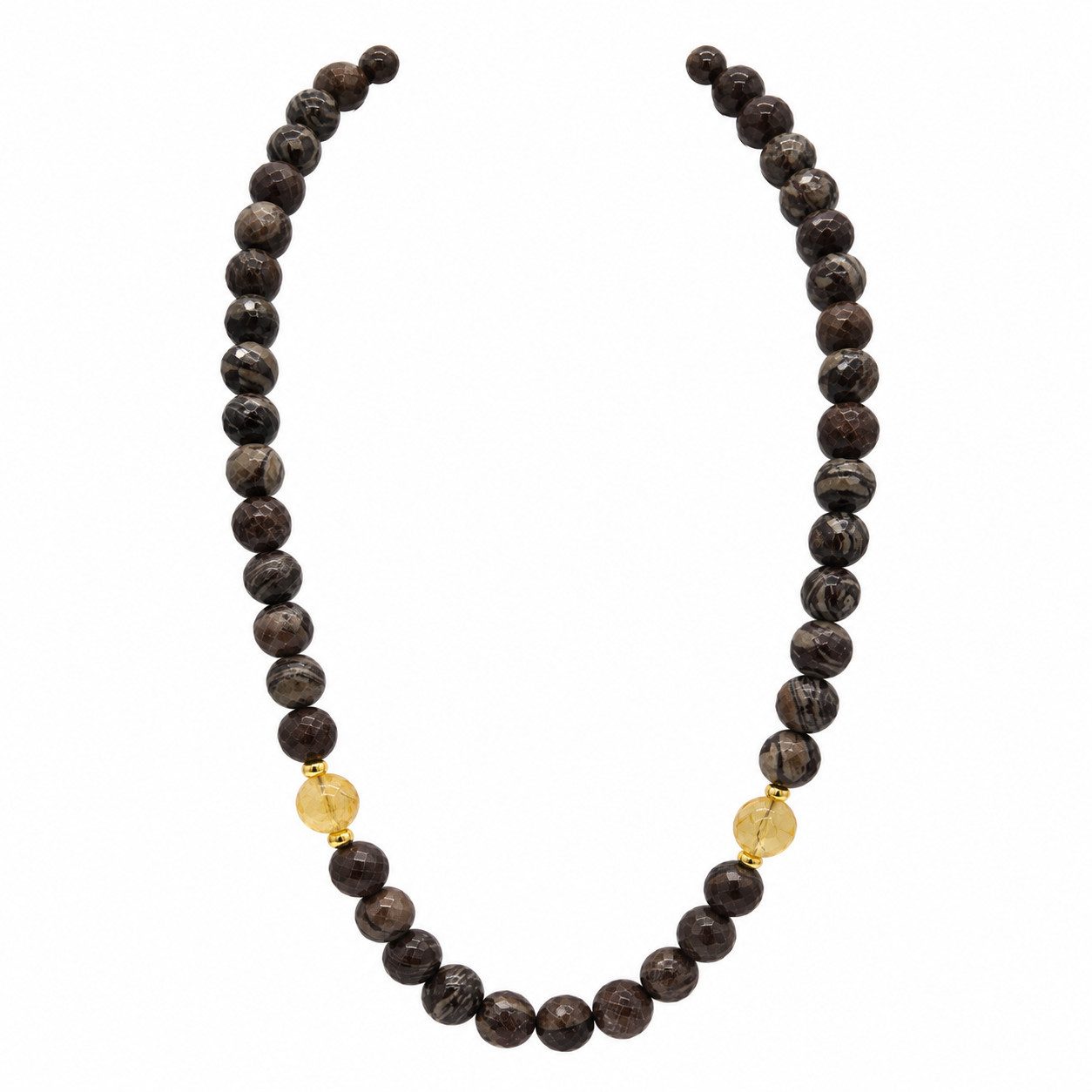 Sogni d'oro Collier mit Coffee Quarz, Bergkristall-Blattgold und Hämatit, Silber 925 vergoldet