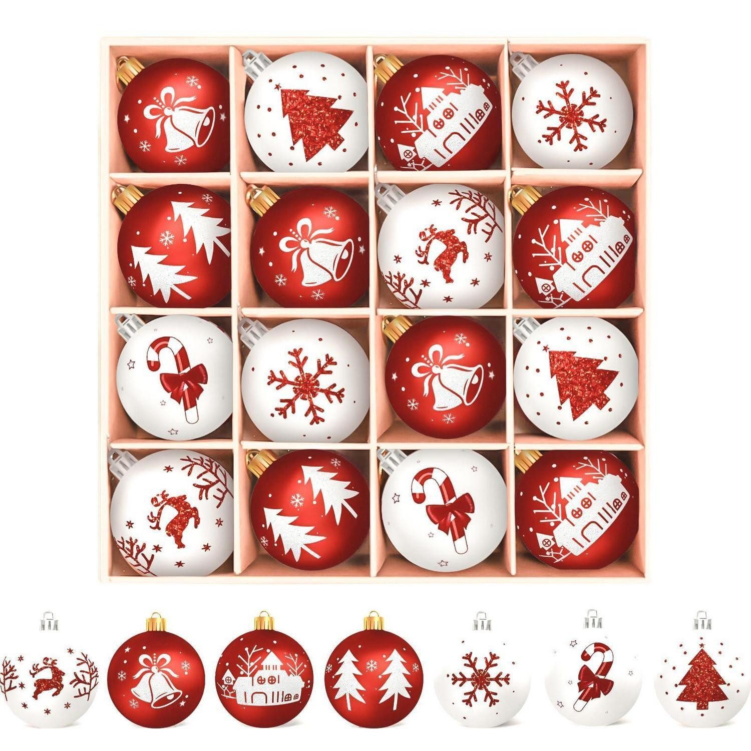 LuxusKollektion Weihnachtsbaumkugel Christbaumkugeln 16PC Rot Weiß 6cm Kunststoff (16 St)