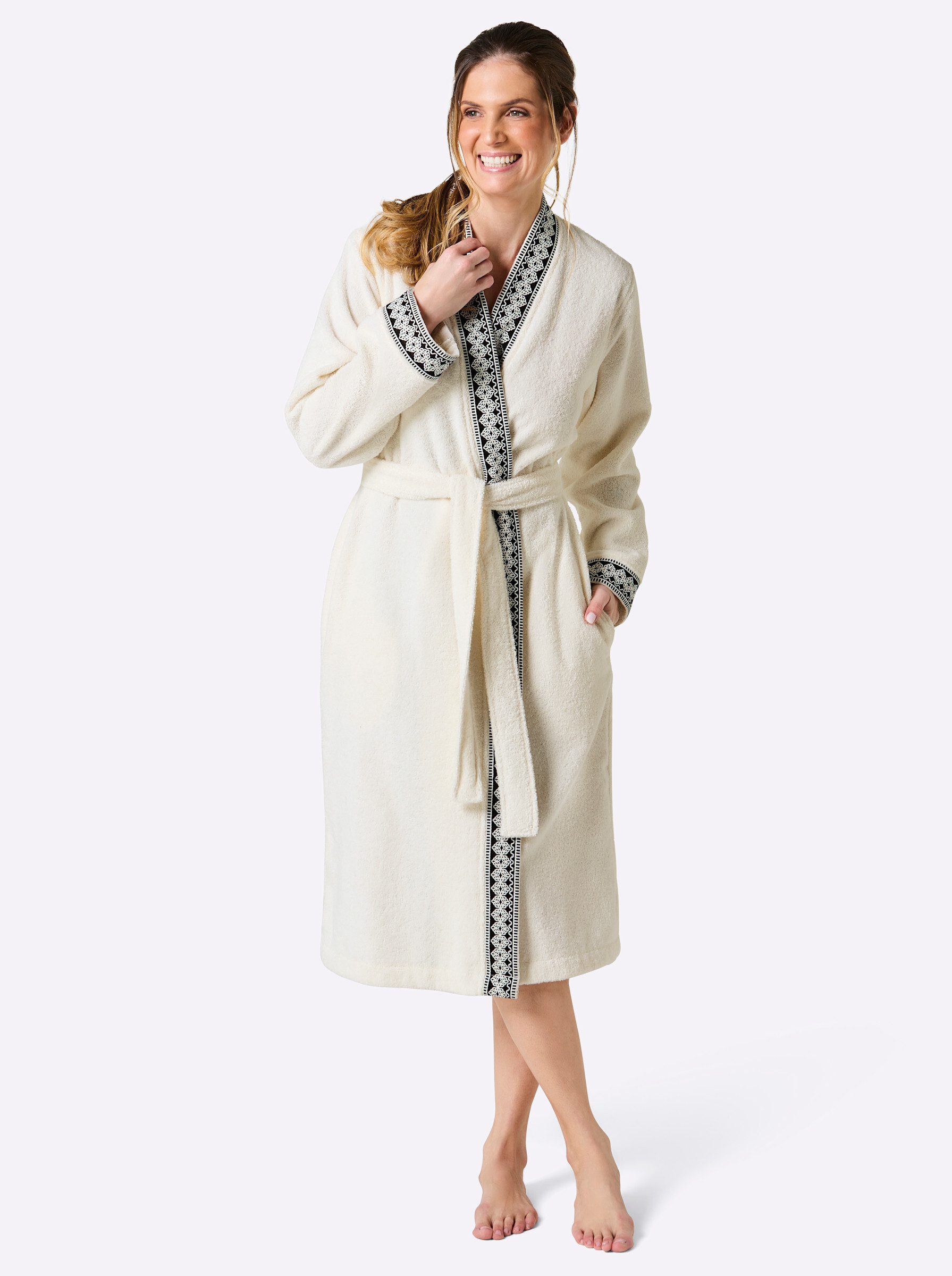 Plantier Damenbademantel Bademantel Langarm, Baumwolle, Bindeband
