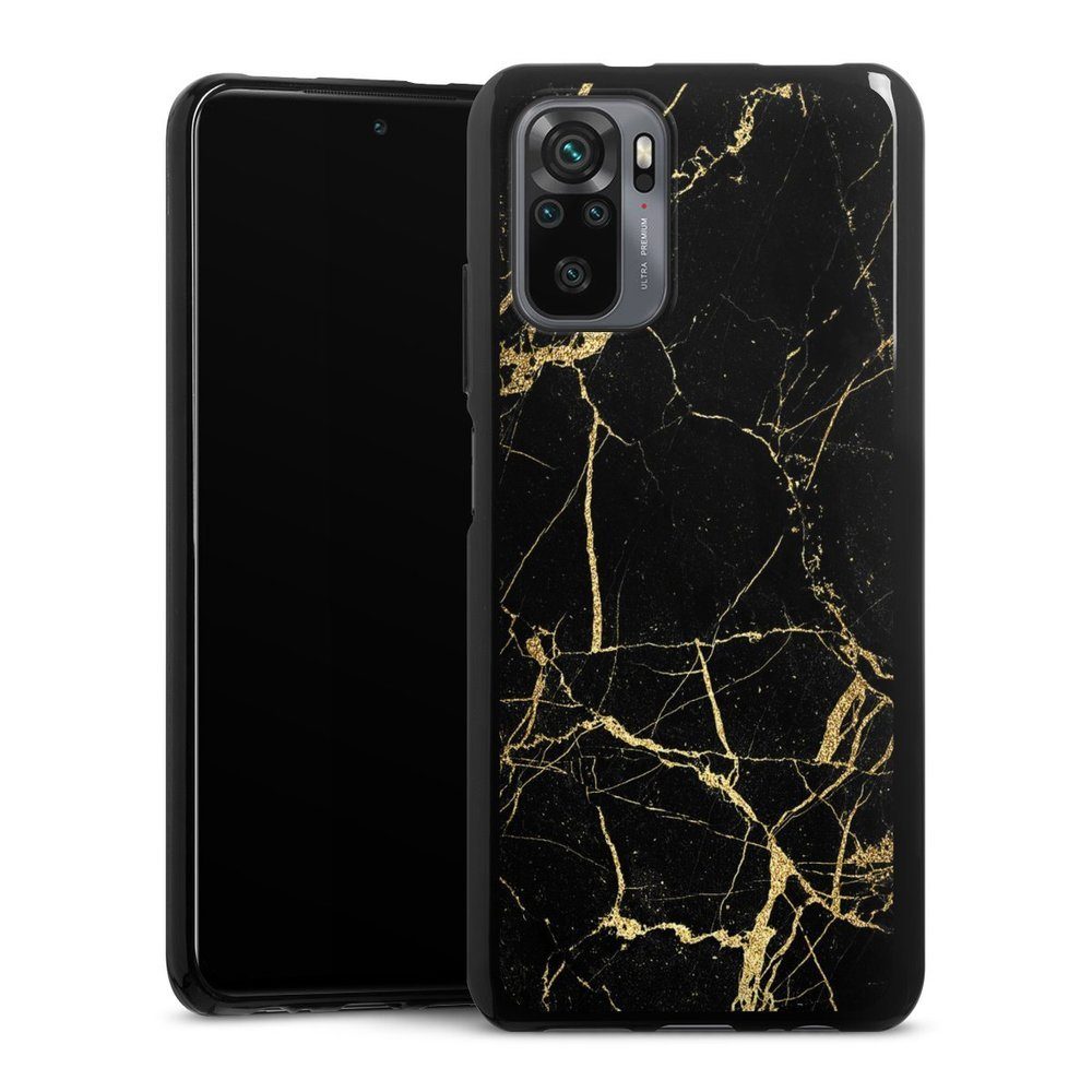 DeinDesign Handyhülle Marmor schwarz Muster BlackGoldMarble Look, Xiaomi Redmi Note 10 4G Silikon Hülle Bumper Case Handy Schutzhülle