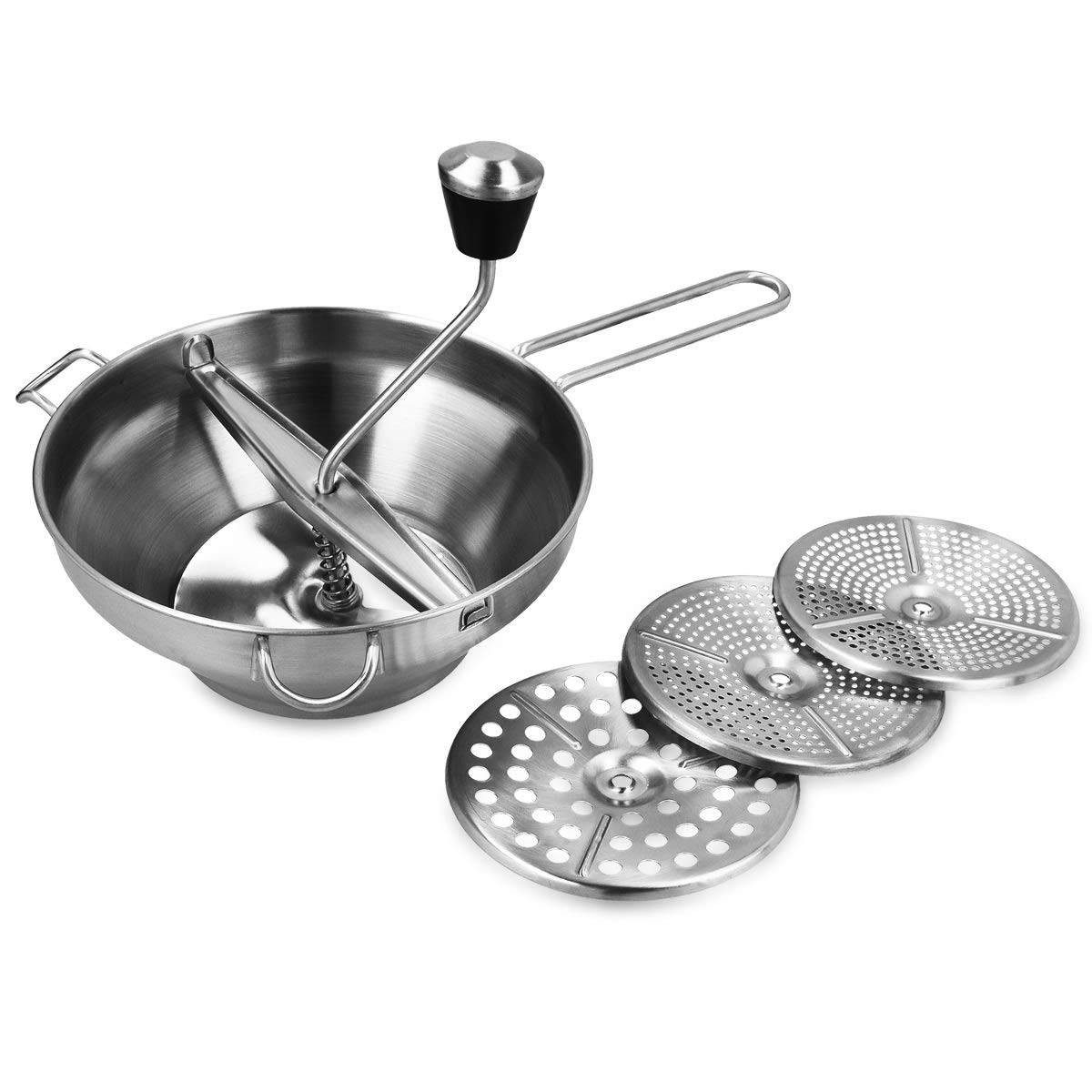 MC Star Passiersieb Passiergerät aus Edelstahl mit 3X Siebeinsatz passiermühle für Suppe, Edelstahl