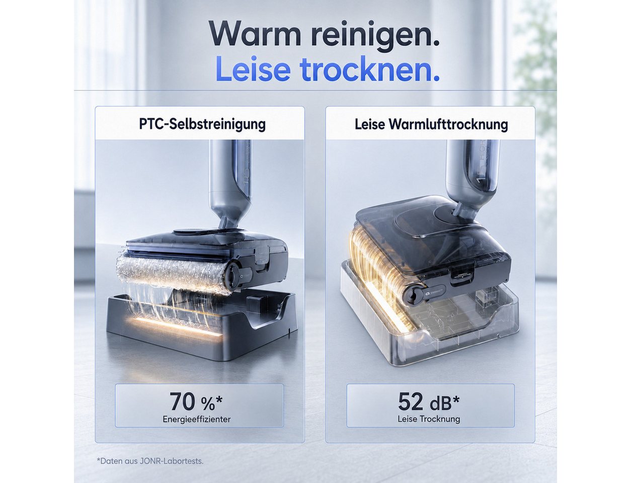 JONR Nass-Trocken-Akkusauger H2/H2 PRO,20000 Pa,Innovatives Geruchsfreies Design, 1500ml Wassertank, Unten Integrierter Schmutzwassertank, Saugwischer Smart 3 in 1/ Nass Trockensauger akku, Mit Intelligenter PTC-Heiztechnik, 180°-Flachreinigung