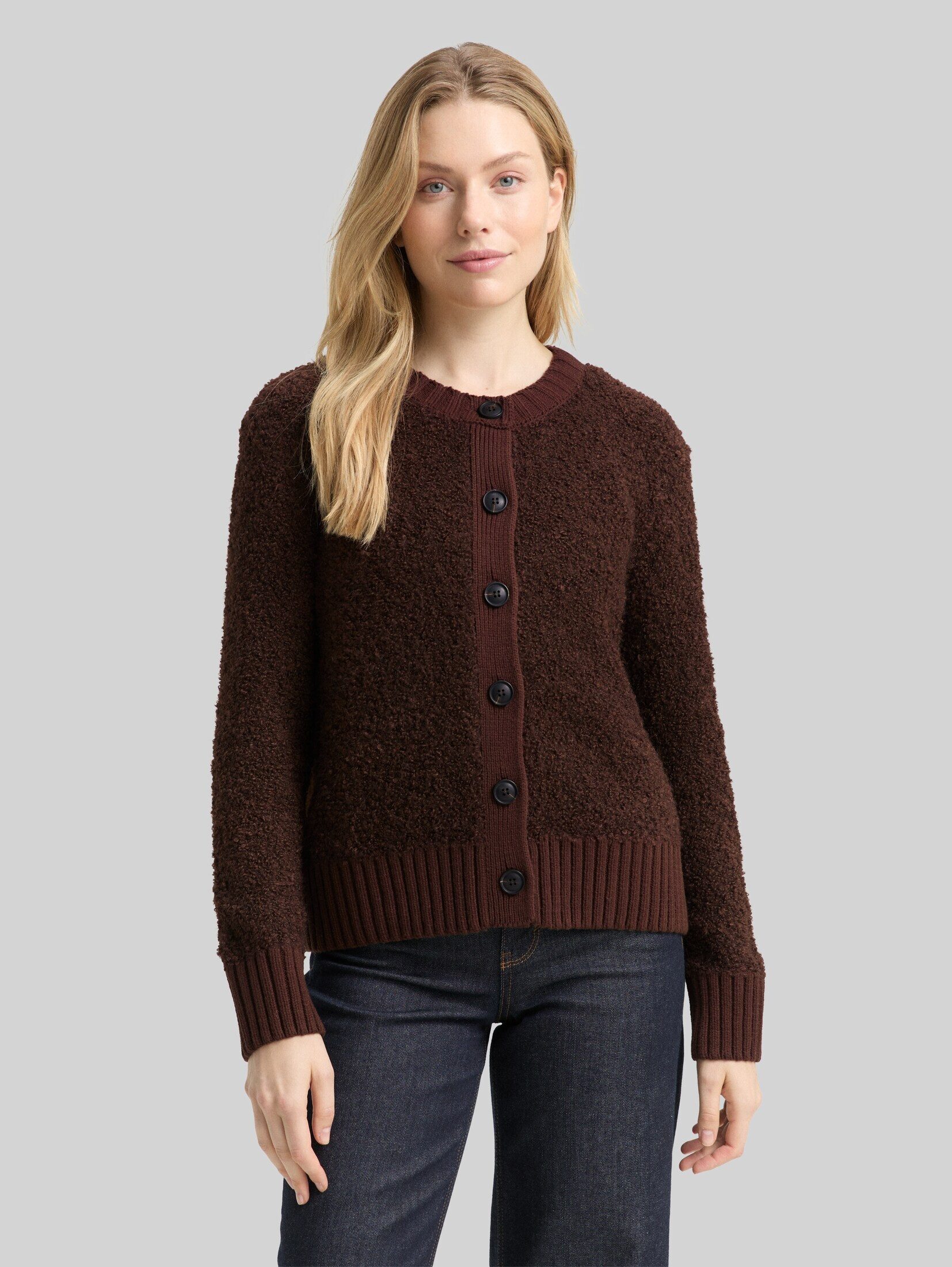 TOM TAILOR Cardigan Pullover & Strickjacken Bouclé Cardigan mit Wollanteil