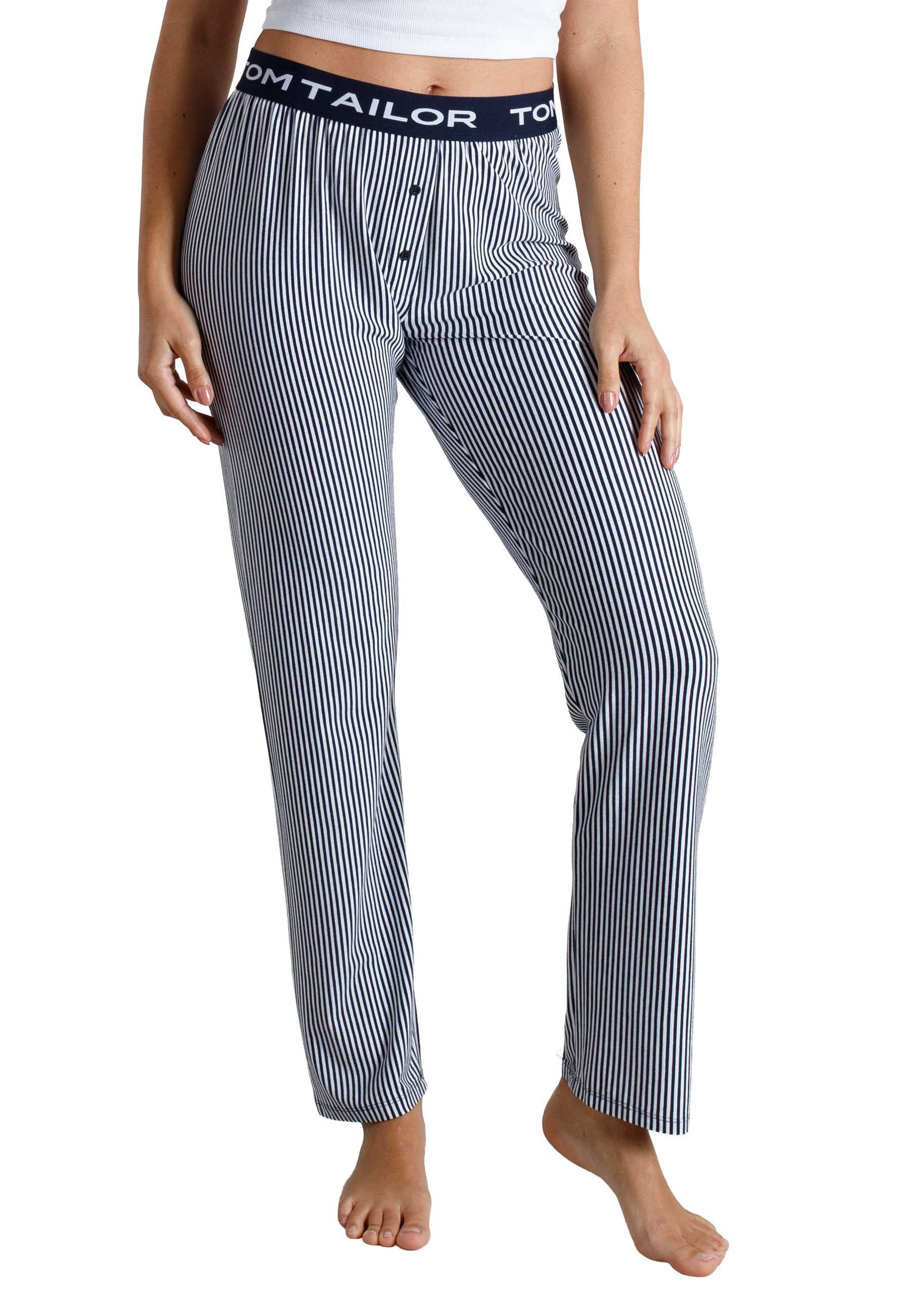 TOM TAILOR Schlafhose TOM TAILOR Damen Lange-Hose blau längsgestreift (1-tlg)