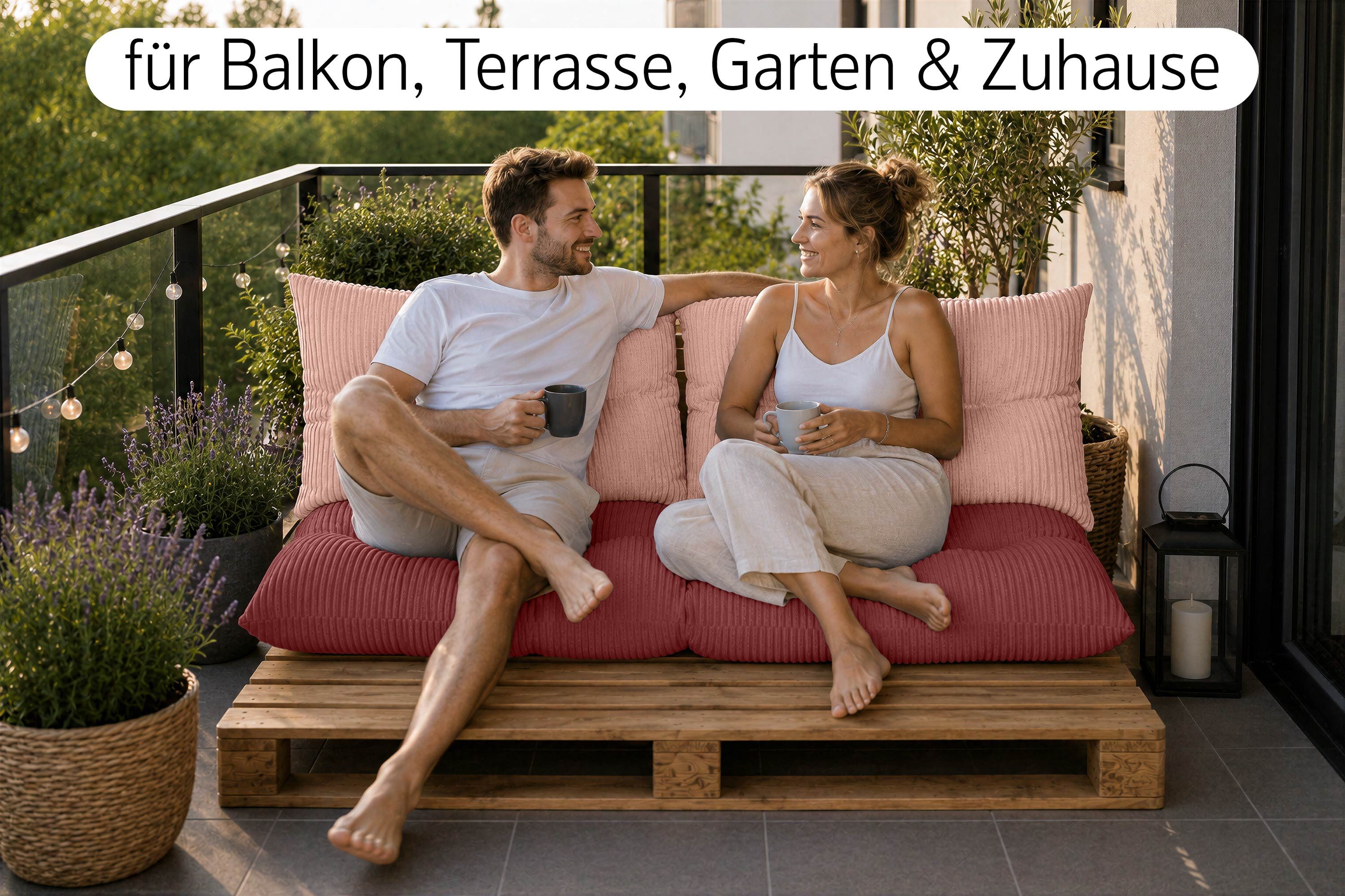 Amilian Palettenkissen Set 3-teilig Palettenauflagen für Europaletten, Balkon, Terrasse, Sitzkissen 120x60 cm + 2x Kissen 40x60 cm