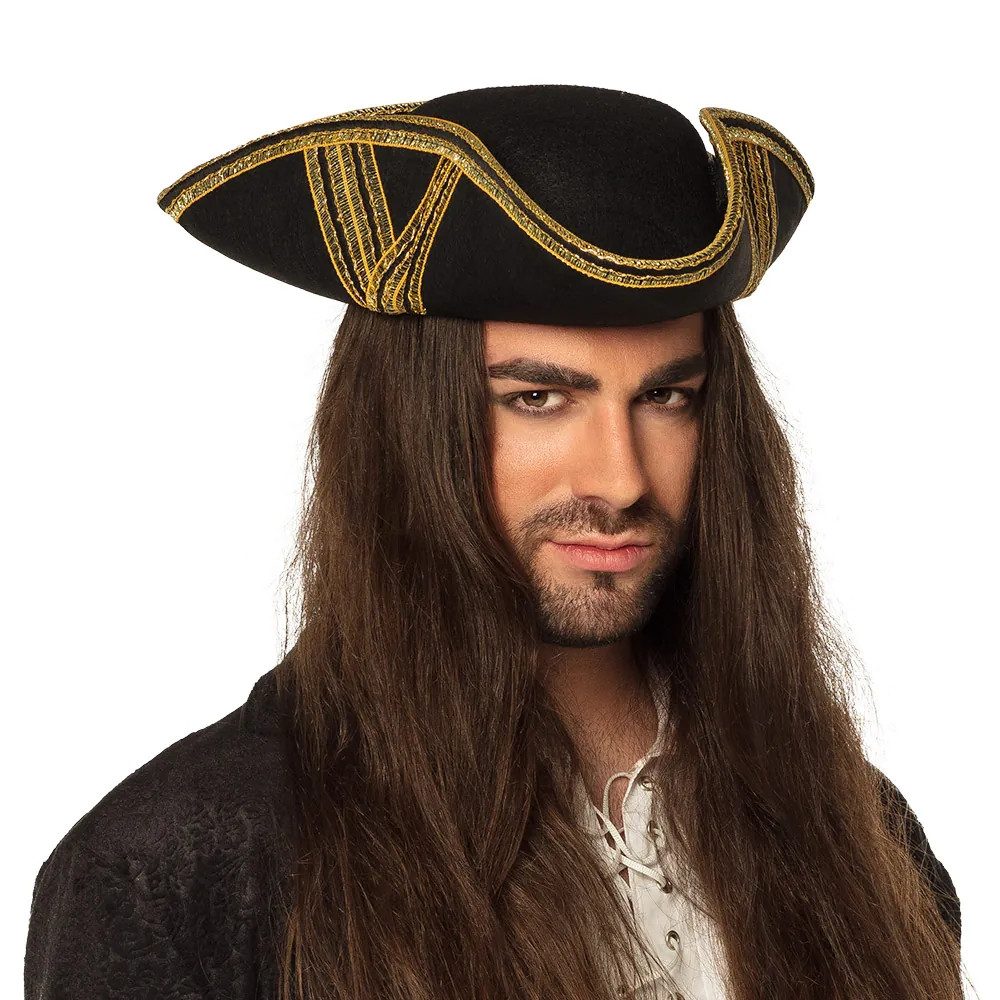 Boland Piraten-Kostüm Piratenhut Royal Fortune schwarz-gold edler Dreispitz Piratenkostüme, Detailreiche goldene Zierborten für einen edlen Look