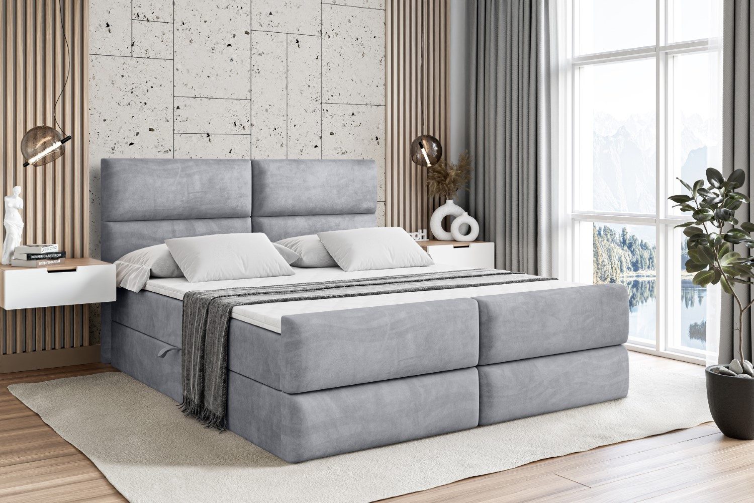 ALTDECOR Boxbett BOXI3-Z (Multipocket-Matratze H4, H3 Matratze Bonellfederung, Topper, Kopfteil), Doppelbett mit Fußteil