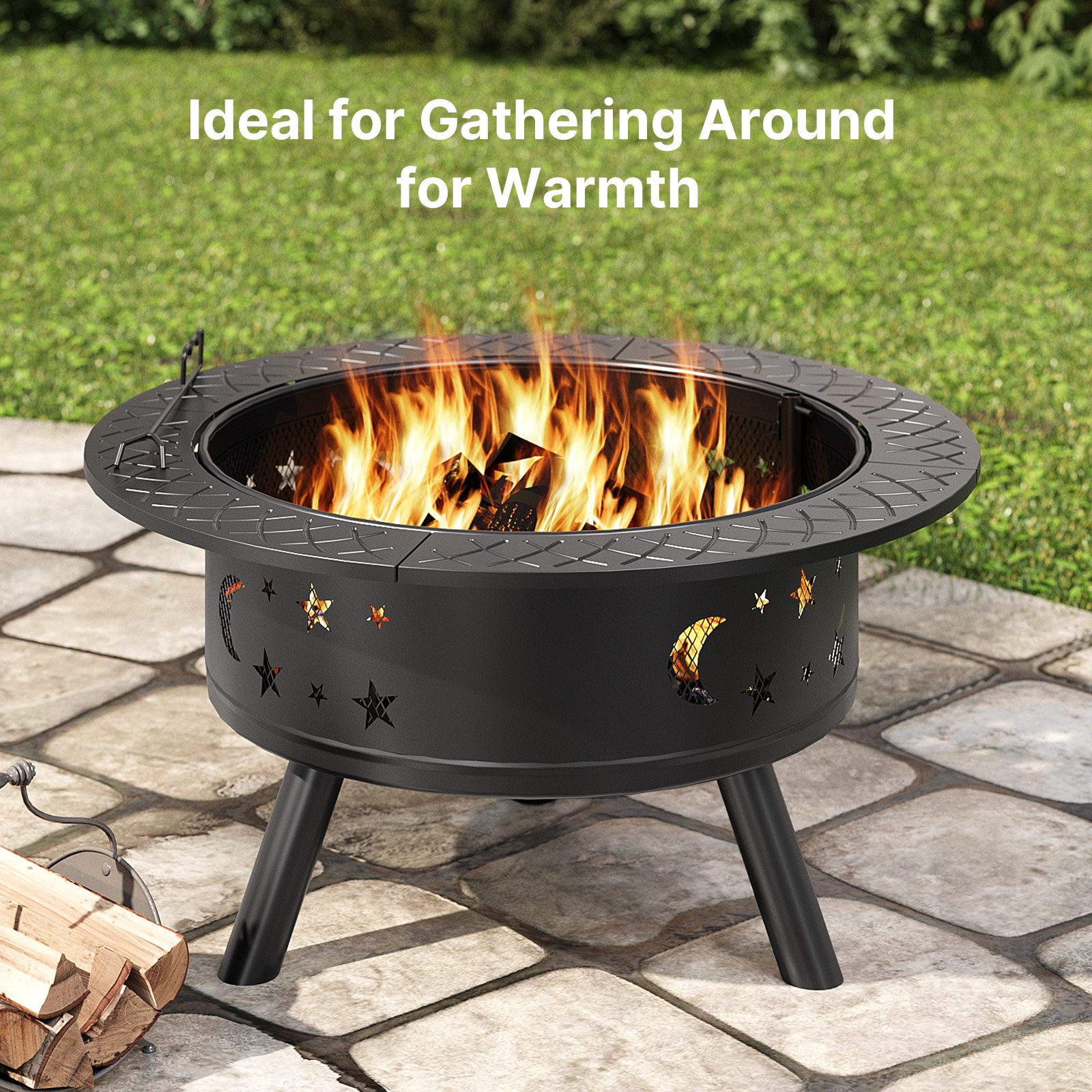 Bealife fire bowl for the garden, Ø89cm fire basket, outdoor fire pit, 89D x 89W x 77H cm