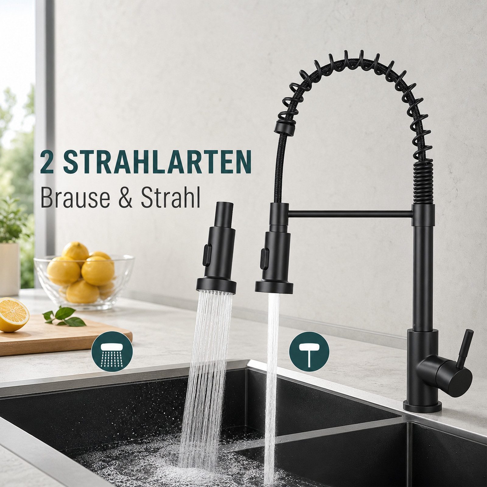 Ledklang Spültischarmatur Edelstahl 360° drehbar Ausziehbarer Brause 2 Strahlarten Küchenarmatur (1-St) für Einhebelmischer Mischbatterie Wasserhahn Küche – Bild 4 von 5