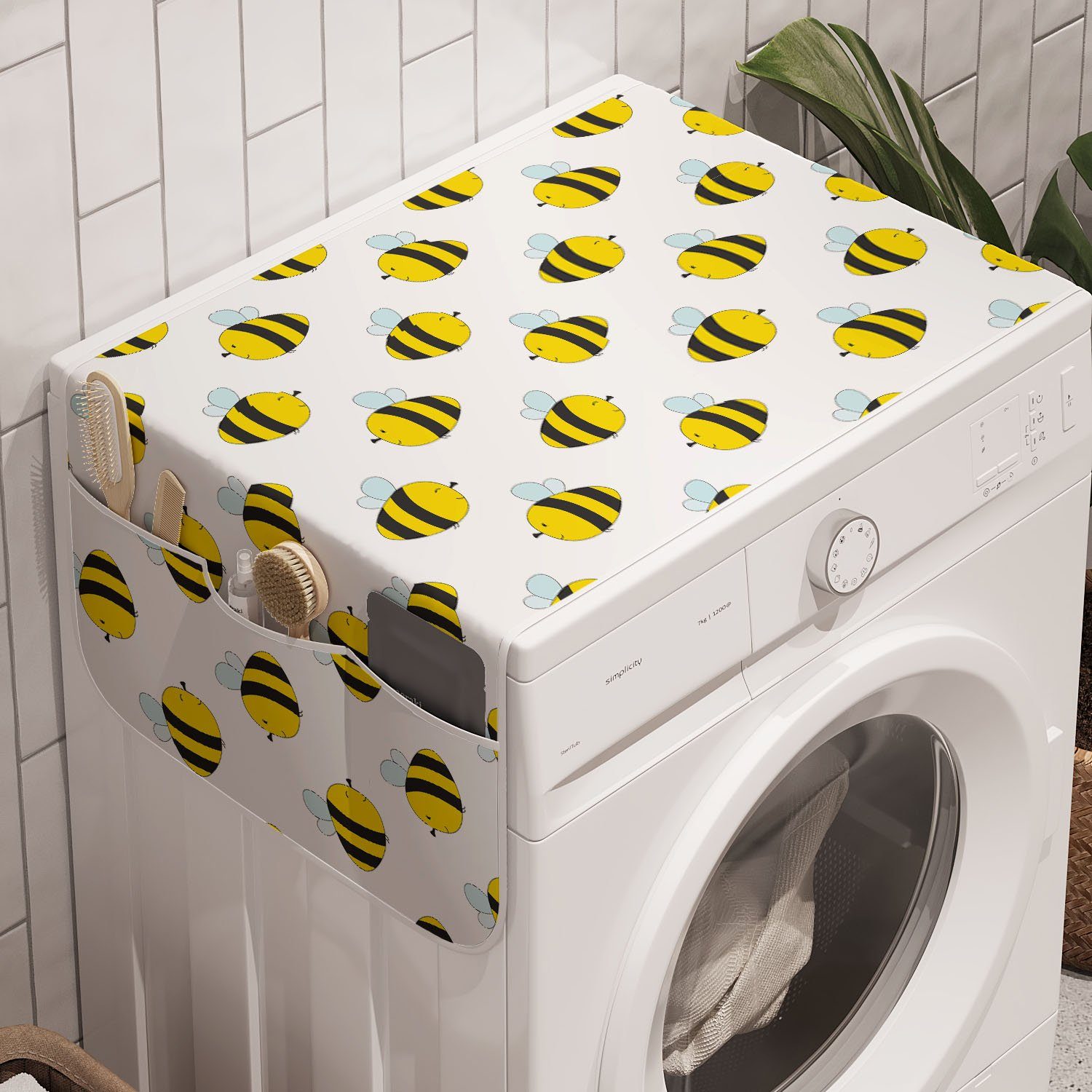 Abakuhaus Badorganizer Anti-Rutsch-Stoffabdeckung für Waschmaschine und Trockner, Honey Bee Grafische Fliegende Insekten