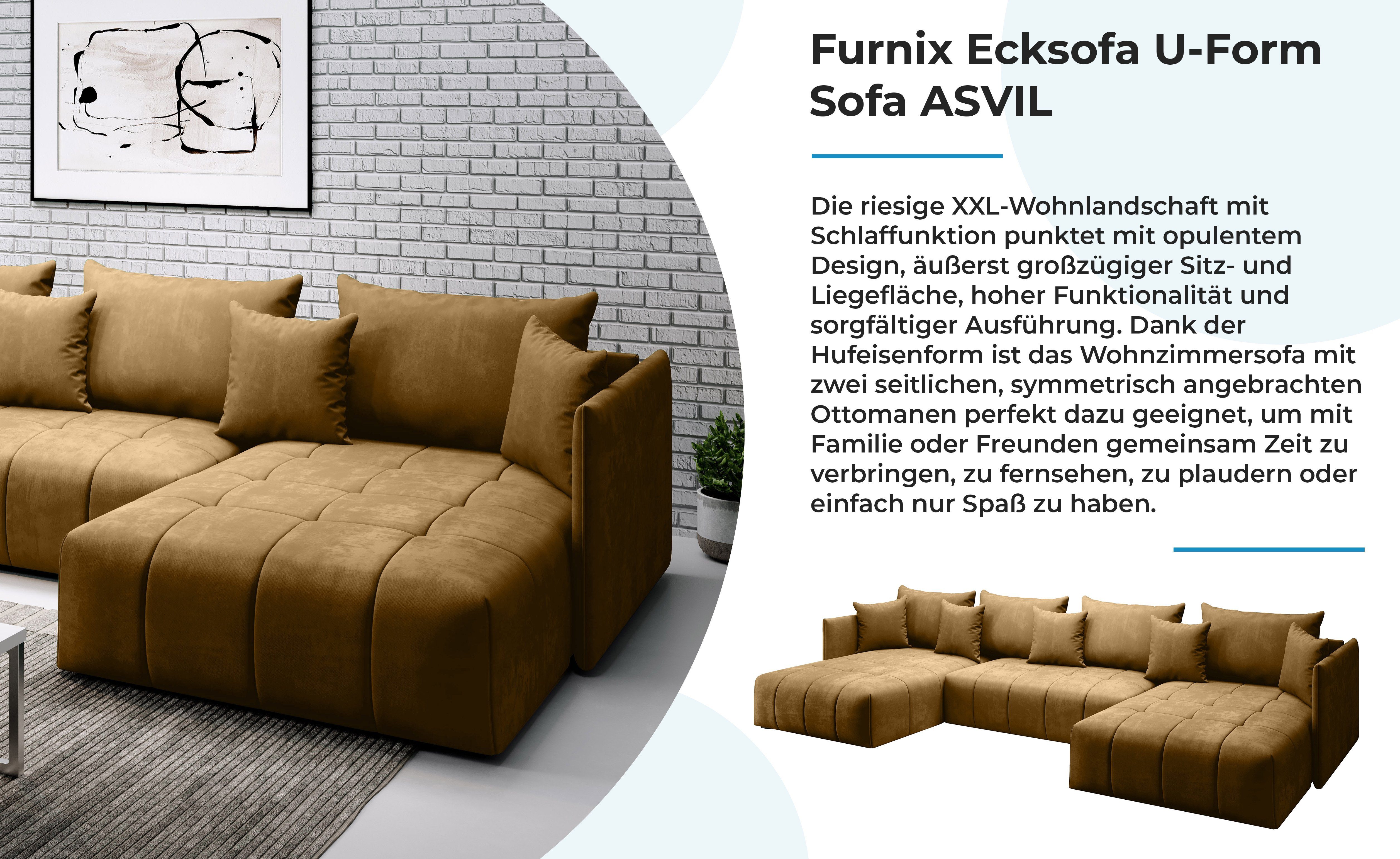 Ecksofa Made x Furnix U-Form-Sofa B353 ASVIL mit H80 in Bettkasten, T180 Schlaffunktion x Farbauswahl, Gold cm, Braun und Europe MH48