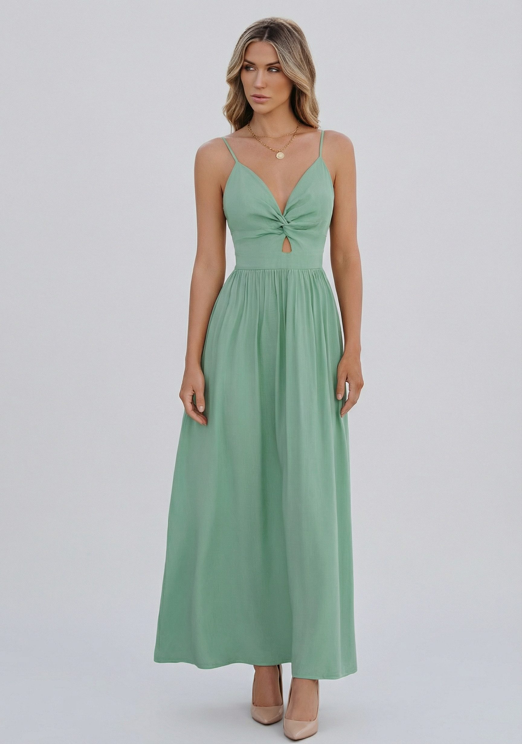 Cupshe Maxikleid Ärmelloses mit V-Ausschnitt und Spaghettiträgern aus Visko günstig online kaufen