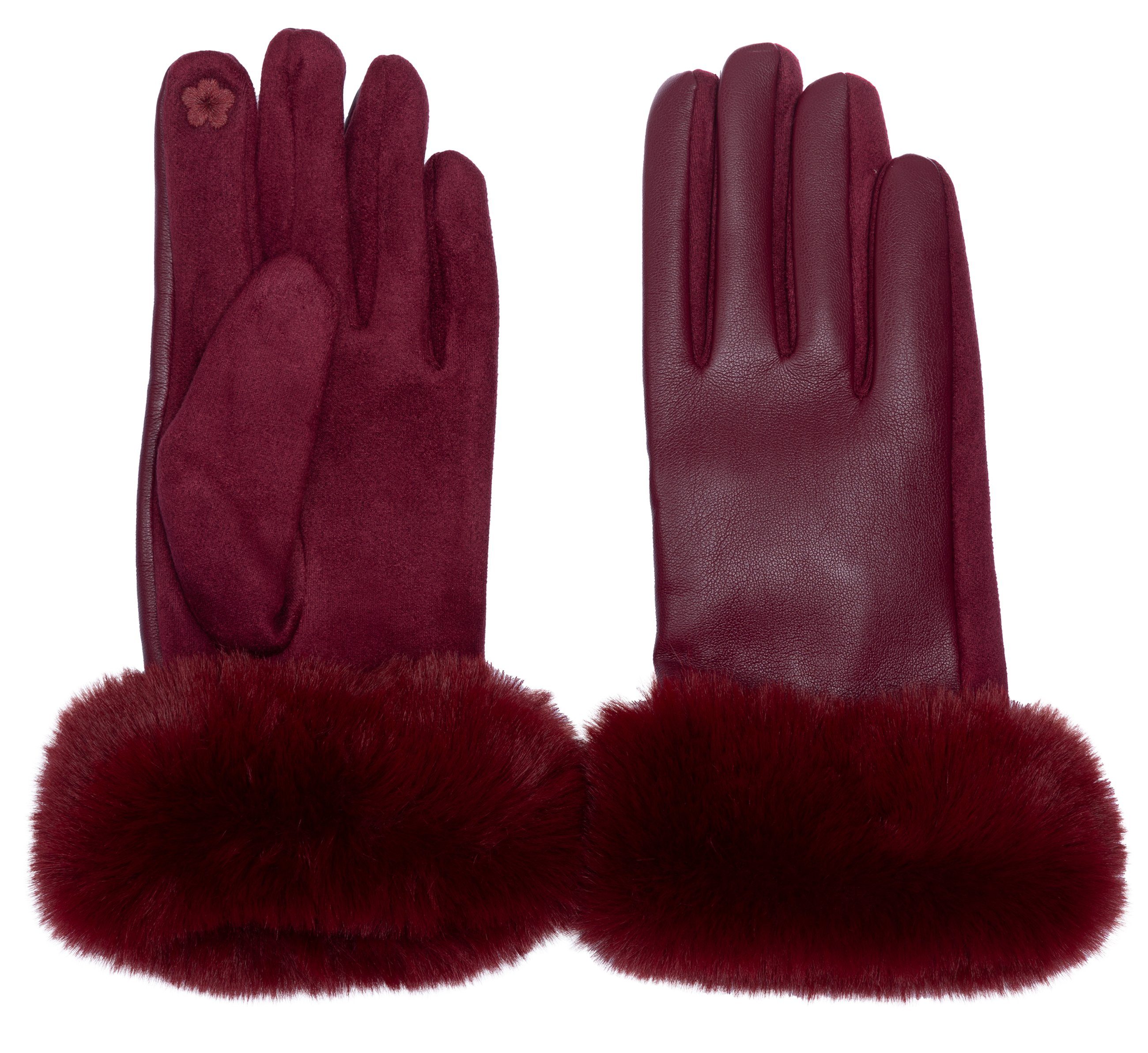 klassisch GLV017 Caspar mit elegante Dekor weinrot Damen Handschuhe Fell Strickhandschuhe uni