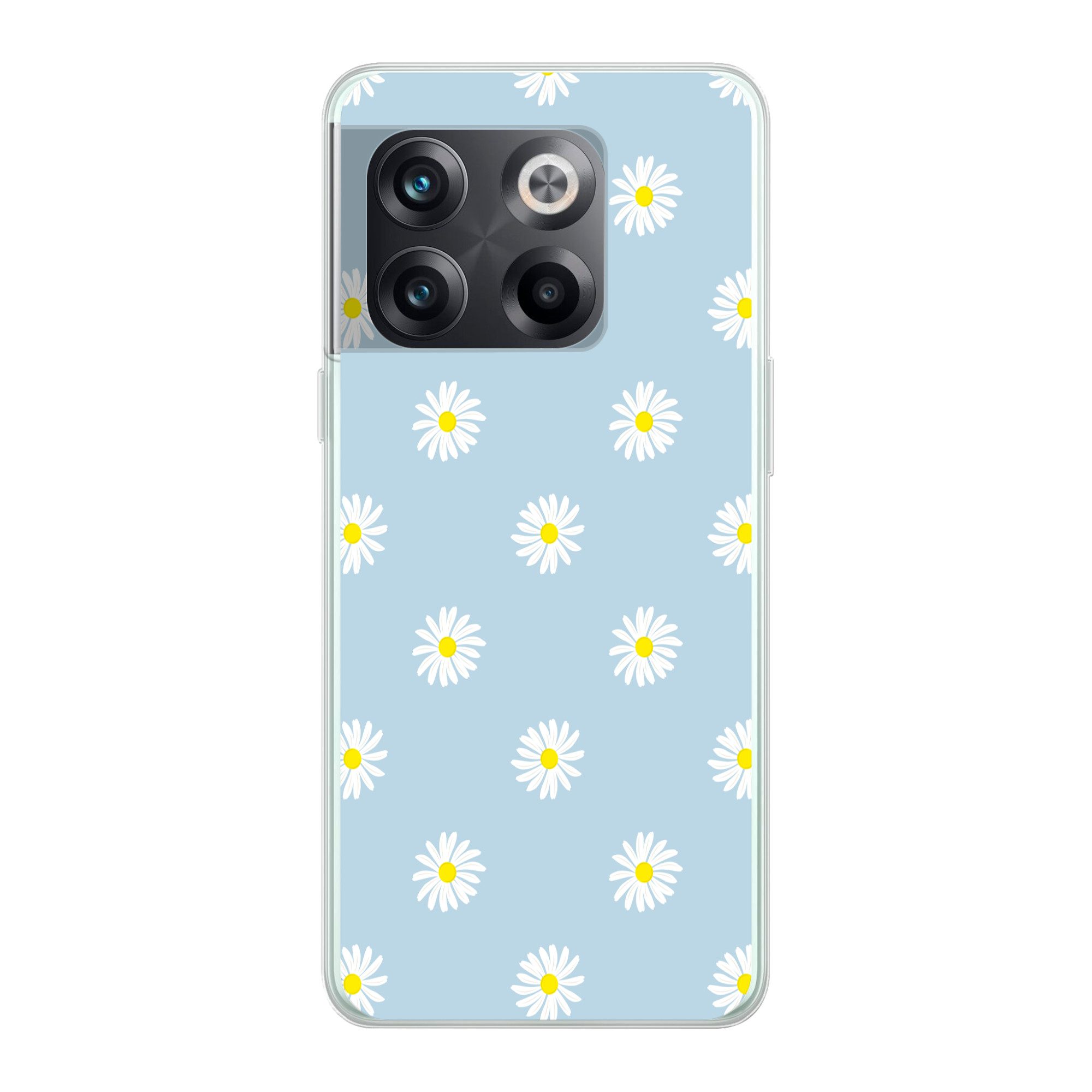 MuchoWow Handyhülle für OnePlus 10T Gänseblümchen - Pastell - Weiß - Blau - Blumen, Phone Case, Silikon, Schutzhülle Dünn