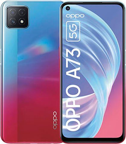 Oppo A73 5G Smartphone (16,5 cm/6,5 Zoll, 128 GB Speicherplatz, 16 MP Kamera, Netzadapter, Headse und Hülle)