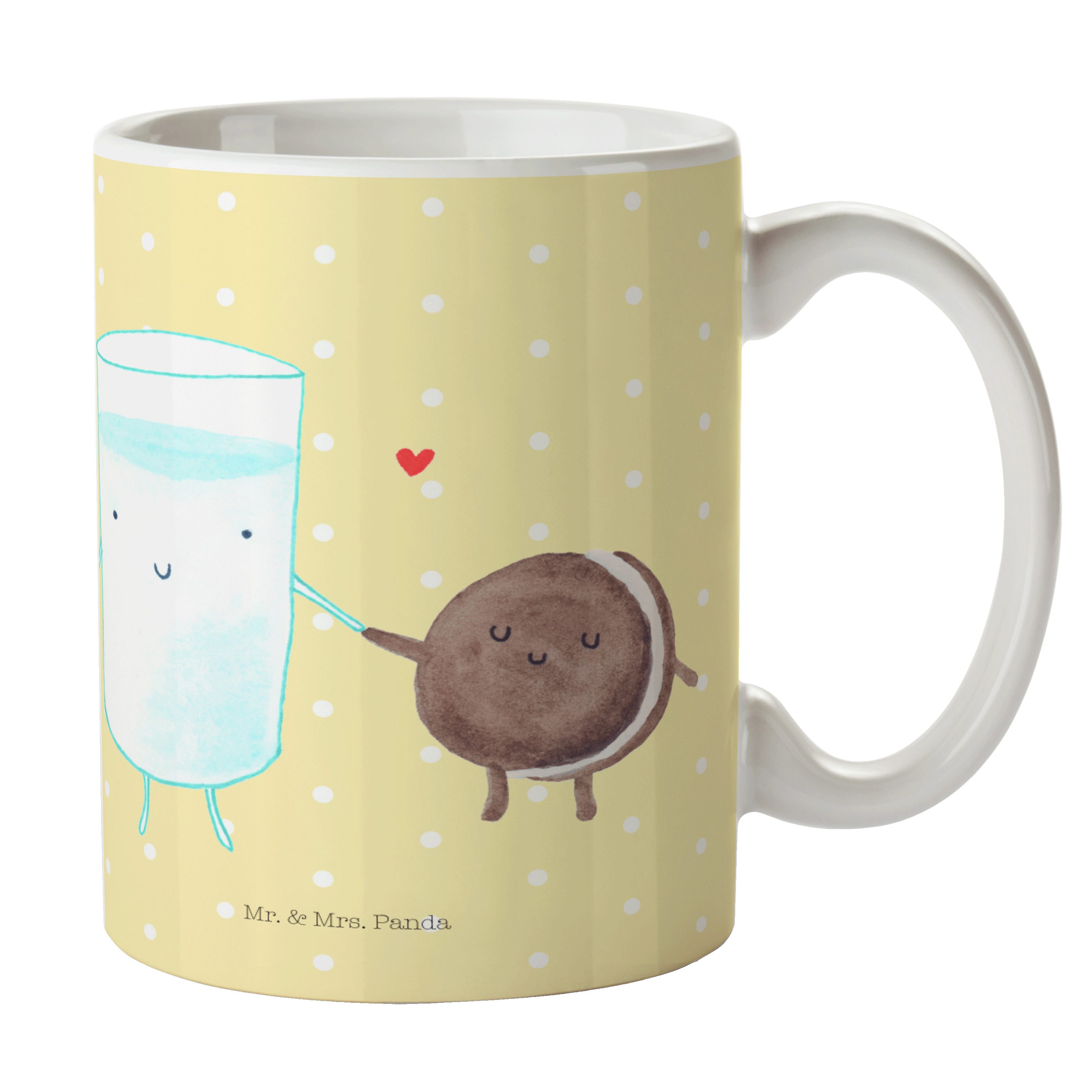 Mr. & Mrs. Panda Tasse Milch & Keks - Gelb Pastell - Geschenk, perfektes Paar, Tasse Sprüche, Keramik | Tassen