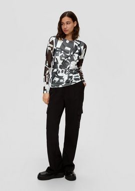 QS Langarmshirt Mesh-Shirt mit All-over-Print Raffung