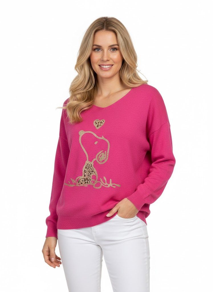 Rehoboth Moda V-Ausschnitt-Pullover Feinstrick Damen Pullover mit Comic Pri günstig online kaufen