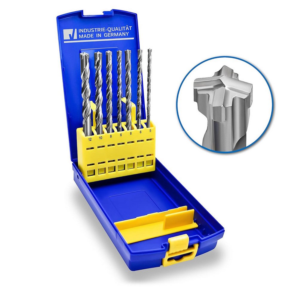 Thumbnail - S&R Hammerbohrer Industriequalität Made in Germany, PGM zertifiziert SDS 4 plus, (Set, 7-tlg: 1x5, 2x6, 2x8, 1x10, 1x12m...