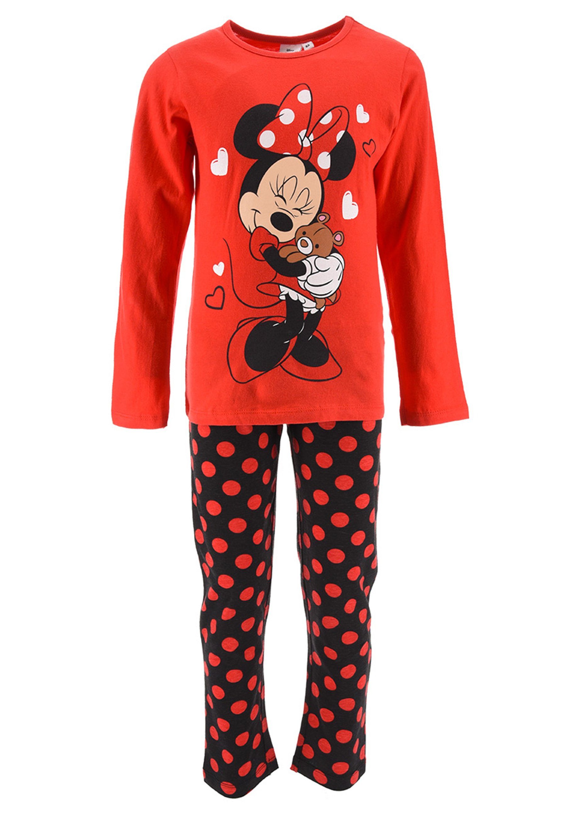 Disney Minnie Mouse Schlafanzug Mädchen Schlafanzug Kinder Pyjama Langarm  Shirt + Schlaf-Hose (2 tlg) Mini Maus