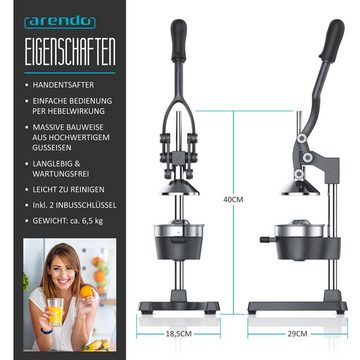 Arendo Obstpresse, Edelstahl, Saftpresse - mechanischer Entsafter / Handentsafter