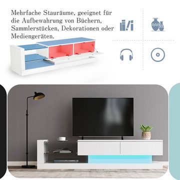 BlingBin TV-Schrank weißer Hochglanz-TV-Schrank Lowboard (1-St., 1,4 Meter lang, 16-farbige LED-Beleuchtung) 60 Zoll TV-Fläche, Versteckter Stauplatz