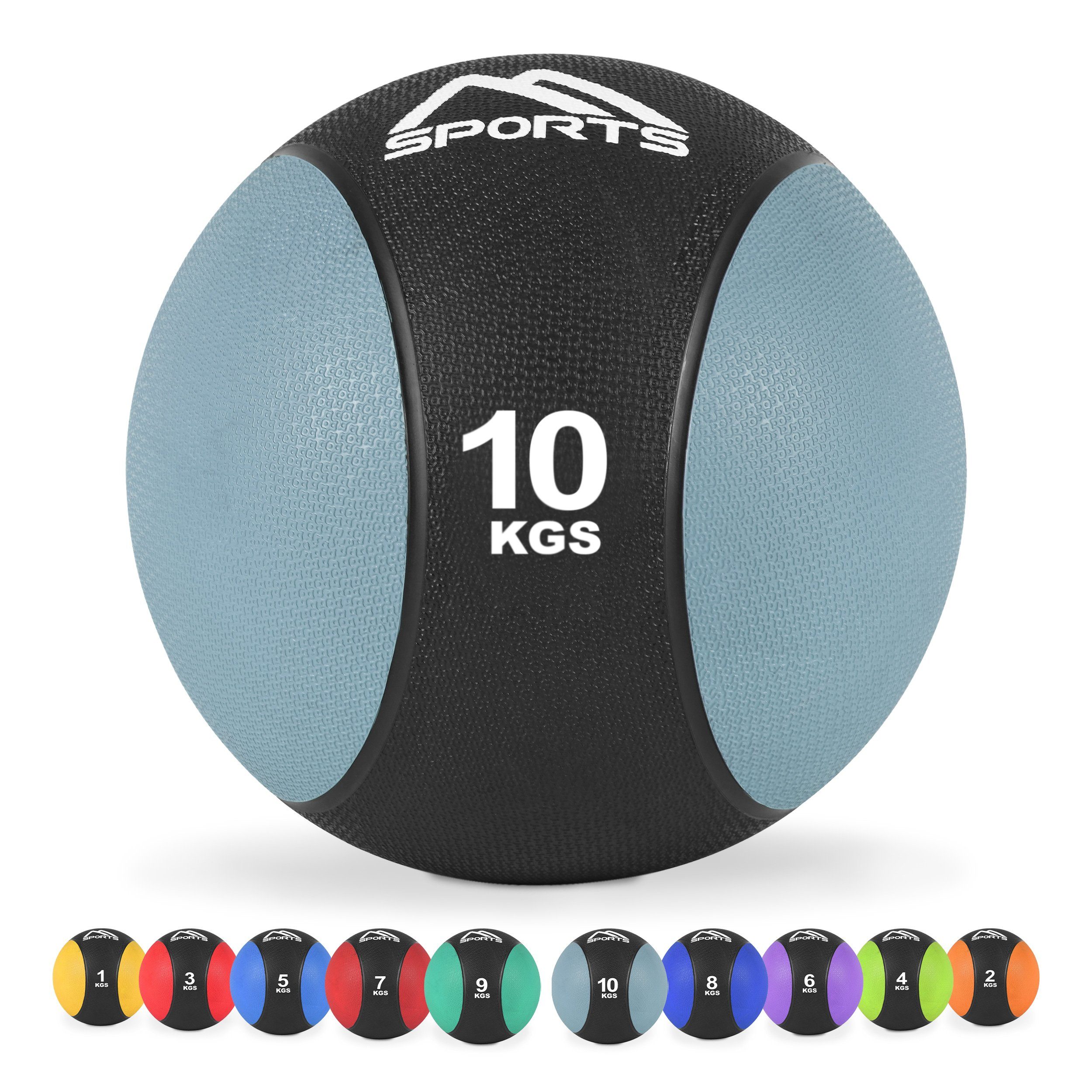 MSports® Medizinball Medizinball 1 kg inkl. - Hellgrau – 10 – kg Übungsposter 10