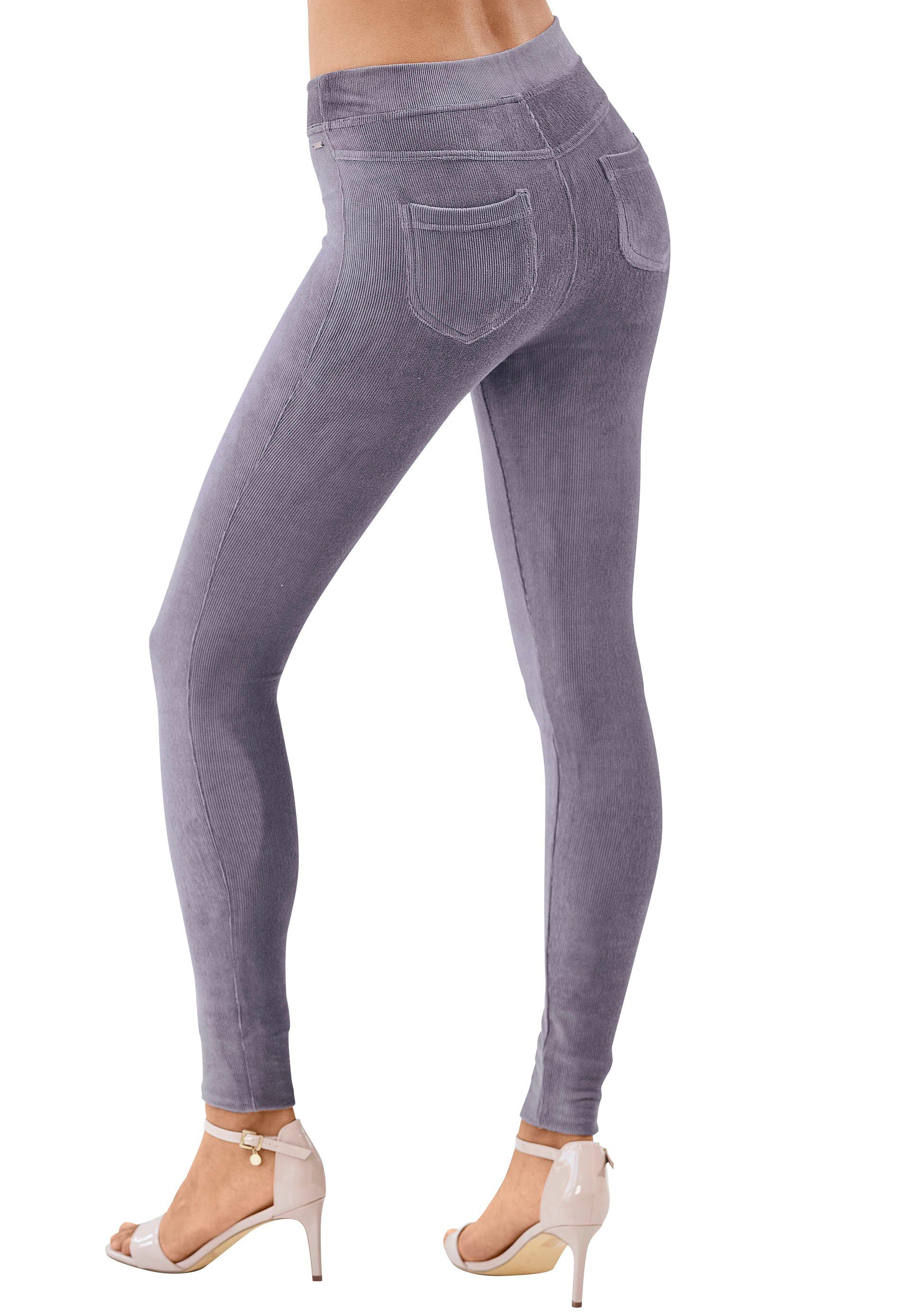 LASCANA Leggings aus weichem Material in Cord-Optik, Loungewear graublau