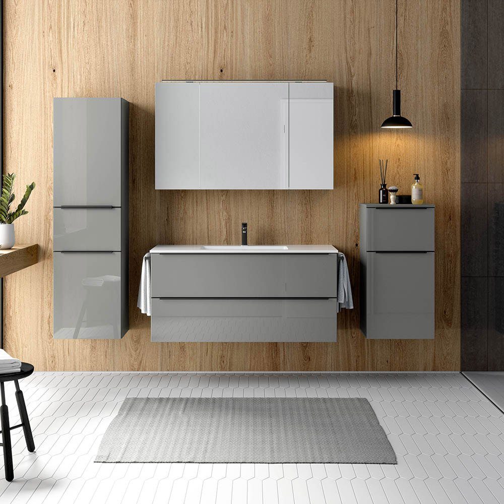 nobilia® BadmöbelSet PALERMO136GREY, (4St), grau 230/169,1/48,7 cm