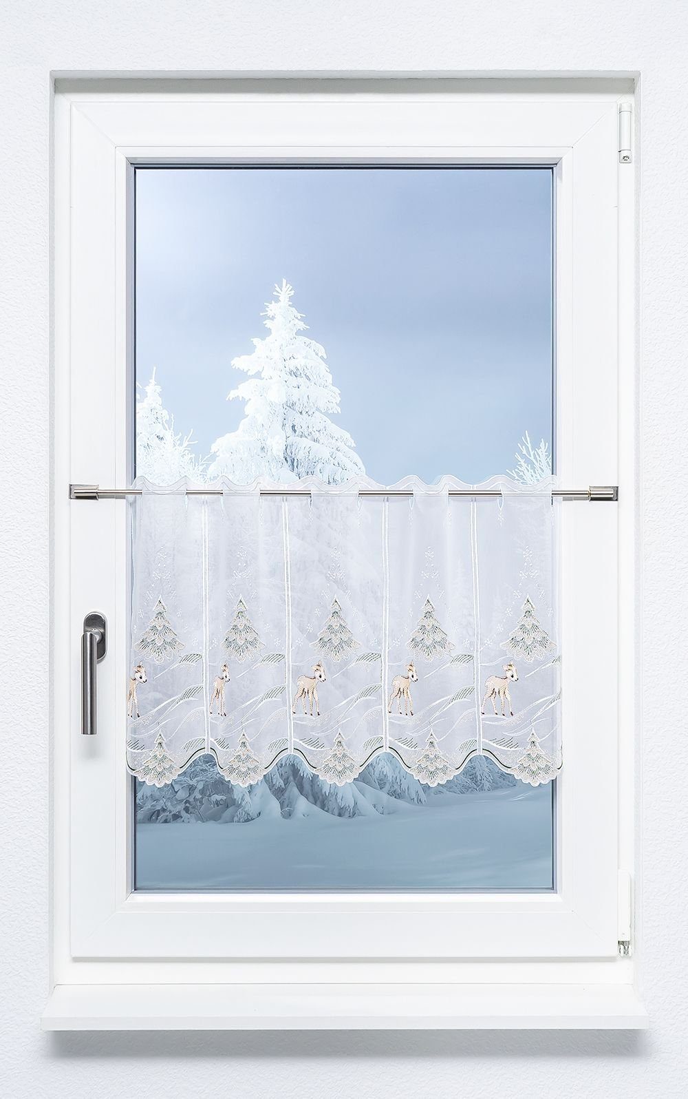 Plauener Spitze® Scheibengardine Rehkitz im Wald (1 St), transparent, HxB 4 günstig online kaufen