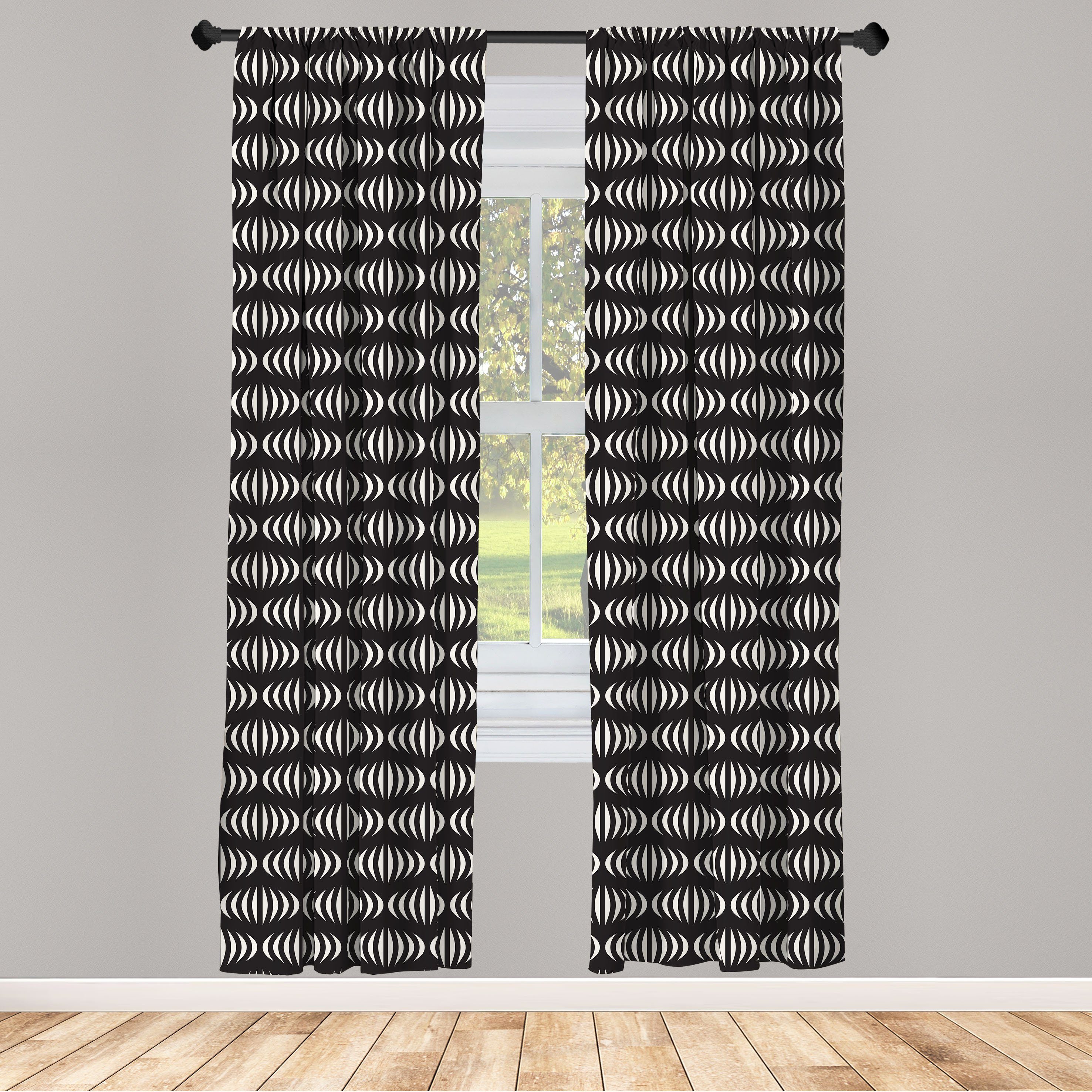 Gardine Vorhang für Wohnzimmer Schlafzimmer Dekor, Abakuhaus, Microfaser, Schwarz und Elfenbein geometrische Kurven