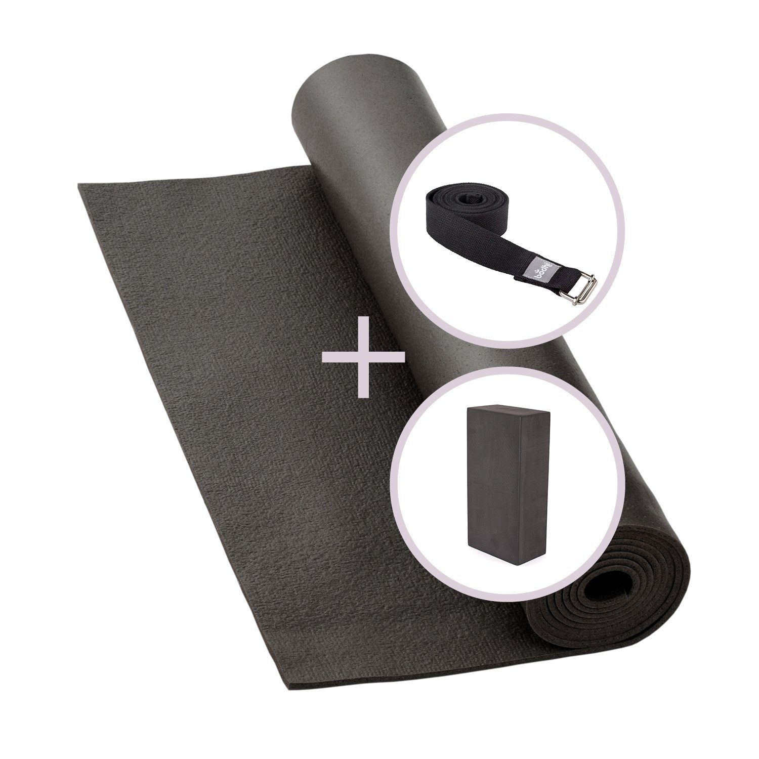 bodhi Yogamatte Yoga Set RISHIKESH Yogamatte mit Block & Gurt schwarz