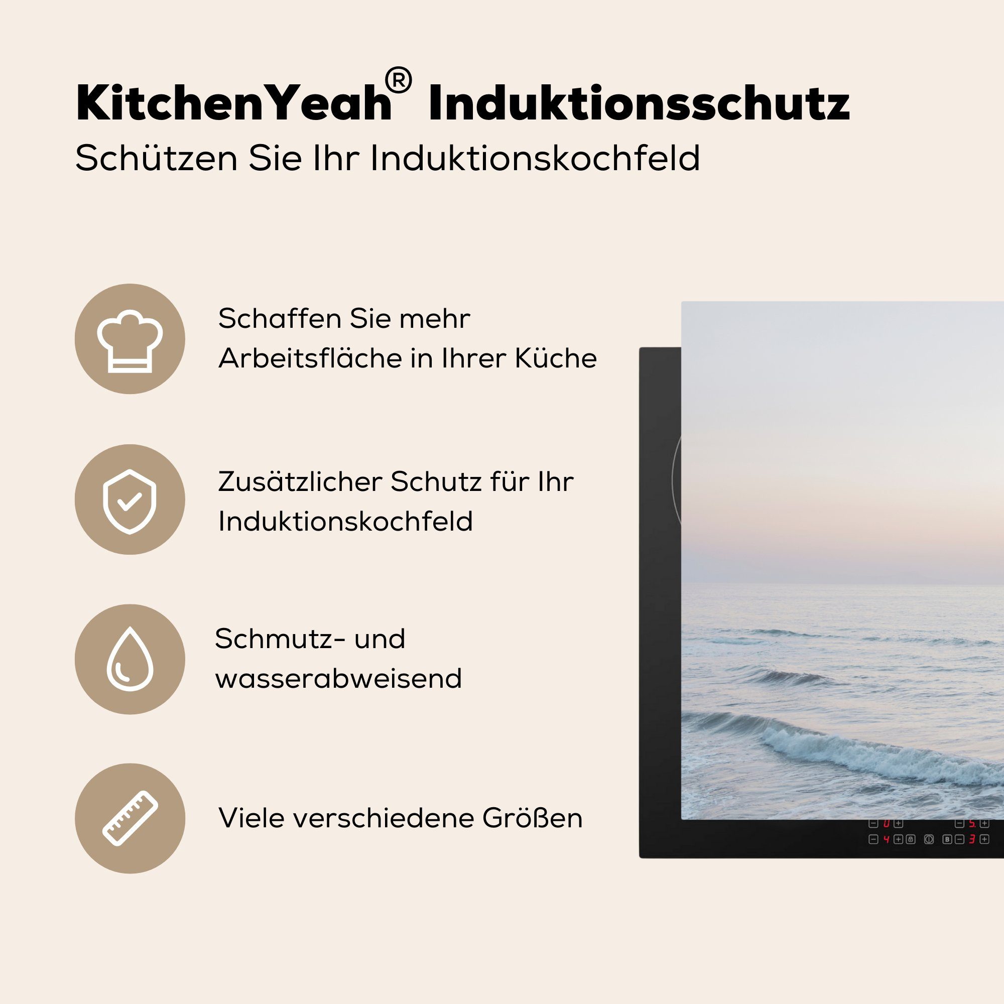 Induktionskochfeld tlg), cm, Natur, Herdblende-/Abdeckplatte (1 MuchoWow - küche, für die 81x52 Vinyl, Ceranfeldabdeckung Wasser Meer - Schutz Wellen -