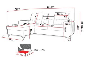 MIRJAN24 Ecksofa Milano Premium Cord, mit Bettkasten und Schlaffunktion, Einstellbare Kopfstützen, L-Form