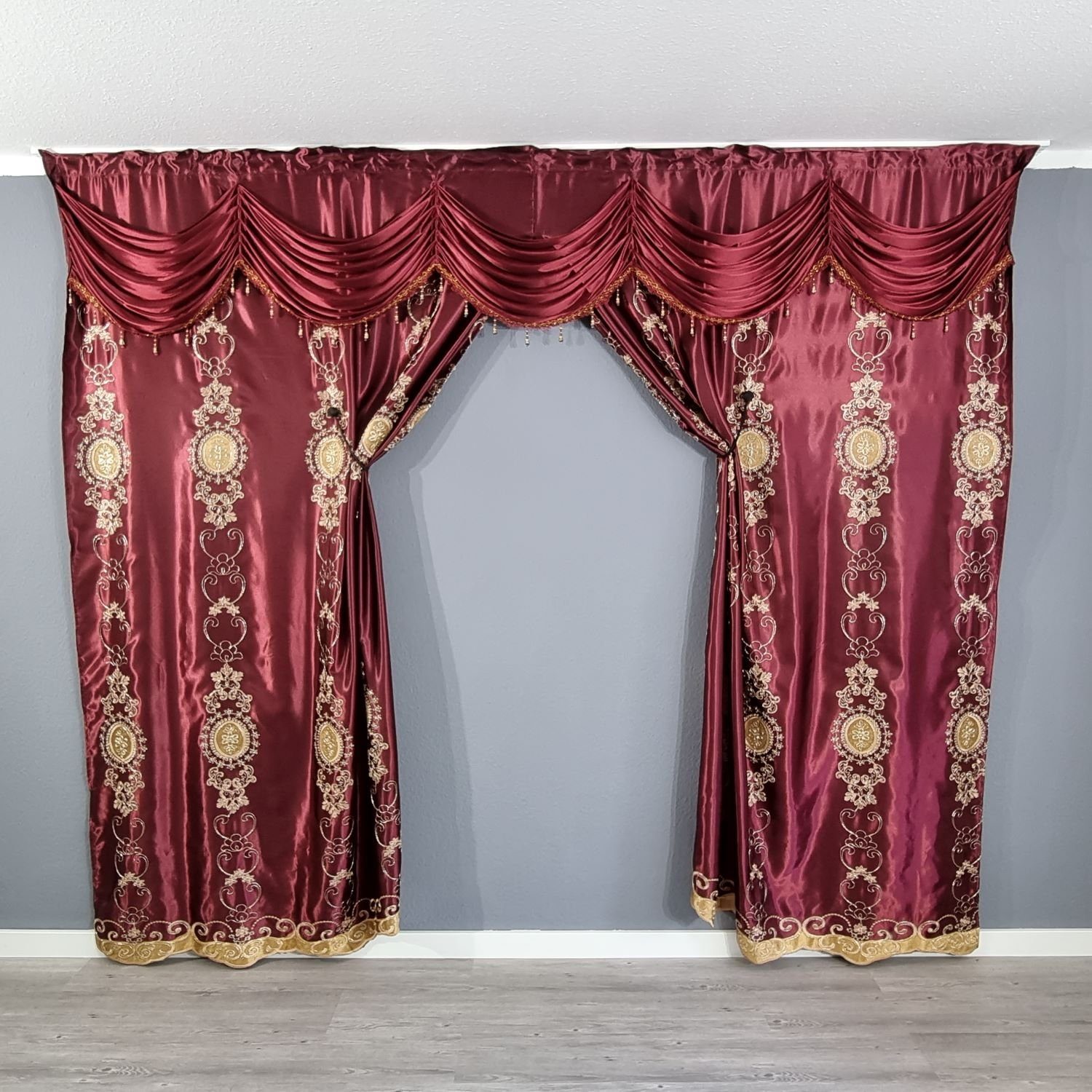Gardinen by Justyna Verdunkelungsvorhang Bordeaux Barock Gardine, Kräuselba günstig online kaufen