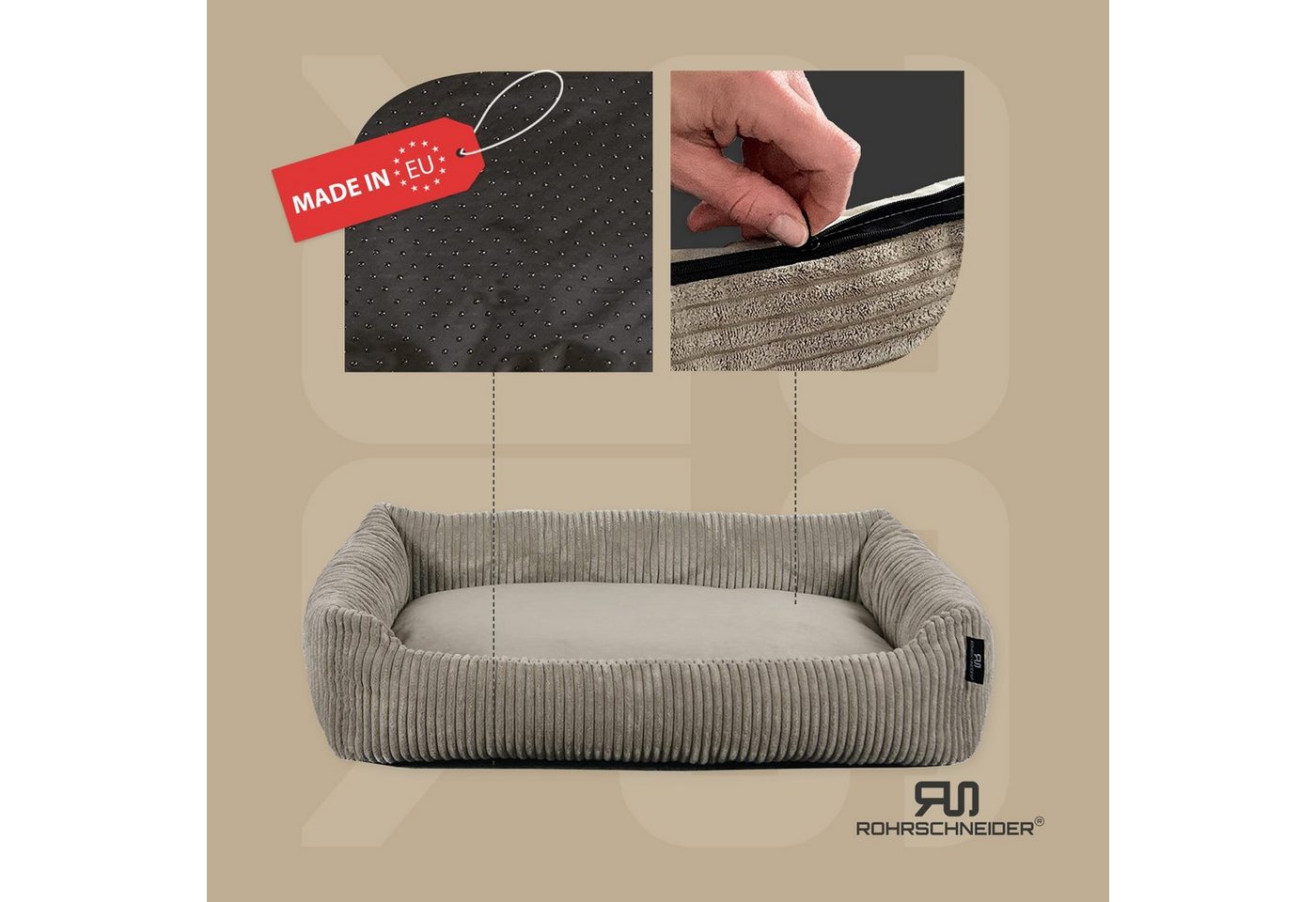 Thumbnail - Rohrschneider Tierbett Katzenbett mit Kissen aus Cordstoff Katzensofa, inkl. Spielkugelset