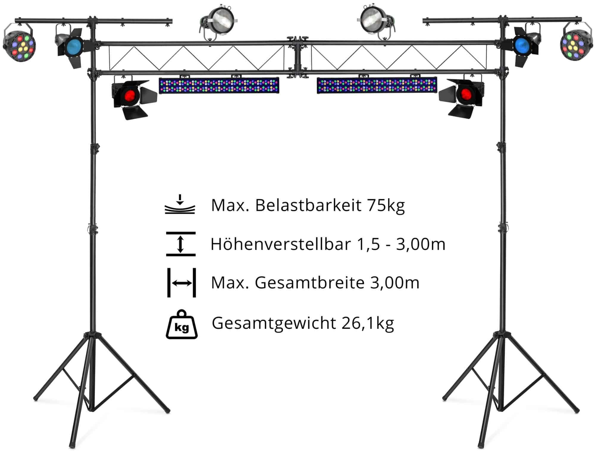 75kg Meter) System Lampenstativ LTS-100 Showlite 1,50 3,00 (Höhenverstellbar Traversen Höhenverstellbar, von bis - Belastbar