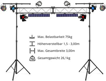 Showlite LTS-100 Traversen System Höhenverstellbar, Belastbar bis 75kg Lampenstativ (Höhenverstellbar von 1,50 - 3,00 Meter)