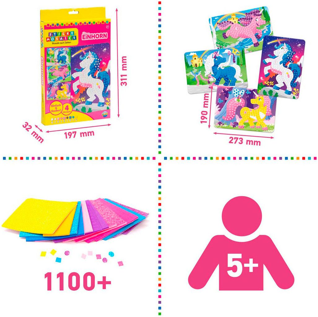 Sticky Mosaics Kreativset Sticky Mosaics, Glitzer Einhorn