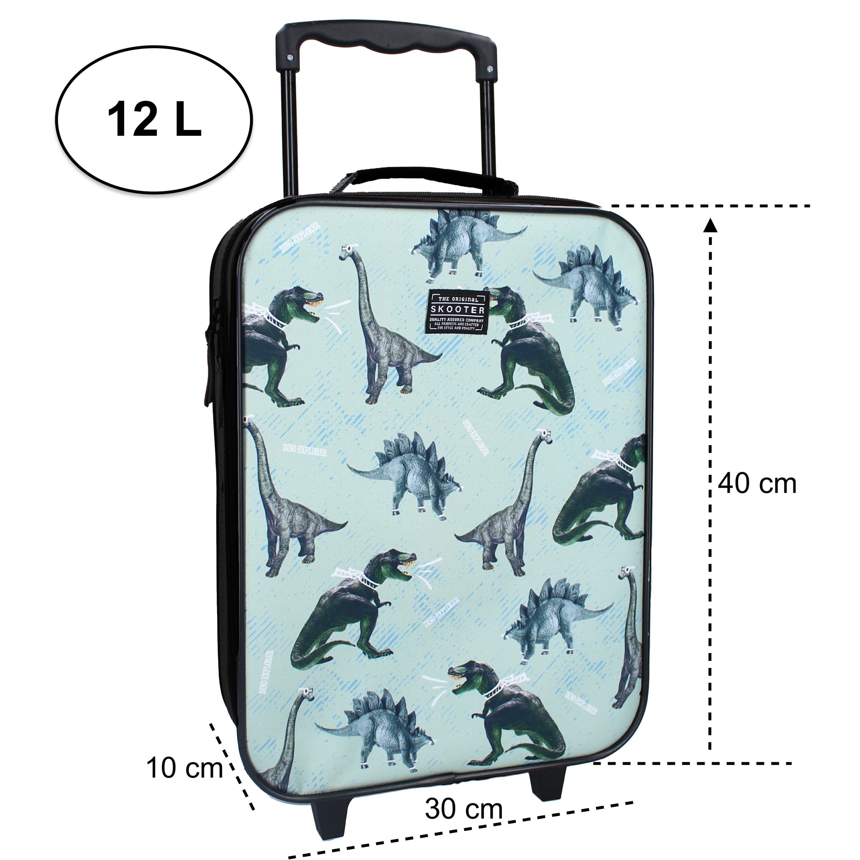 Vadobag Kinderkoffer Dino Dinosaurier Trolley Kindertrolley, 2 Rollen, Rundumöffnung, Spanngurt