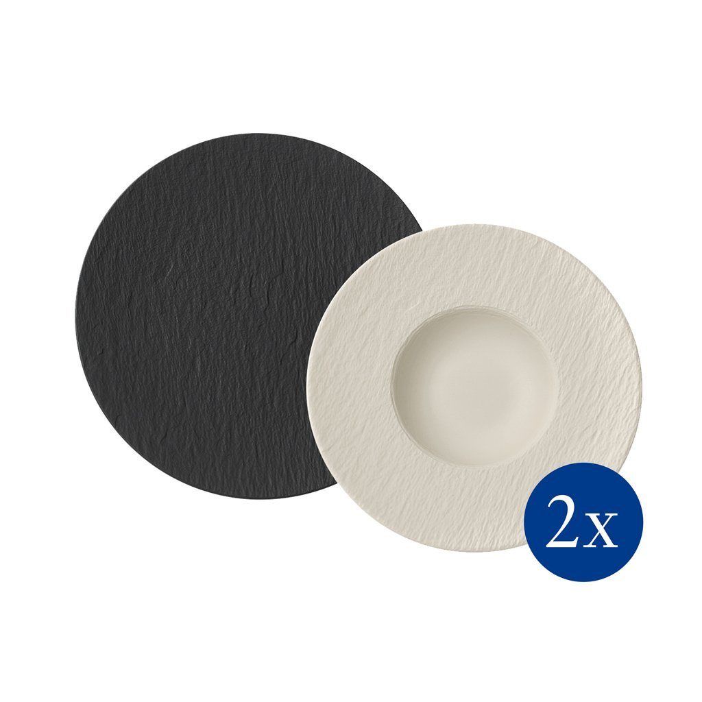 Villeroy & Boch Geschirr-Set Manufacture Rock Italian Set Black & White (4-tlg), 2 Personen, Porzellan