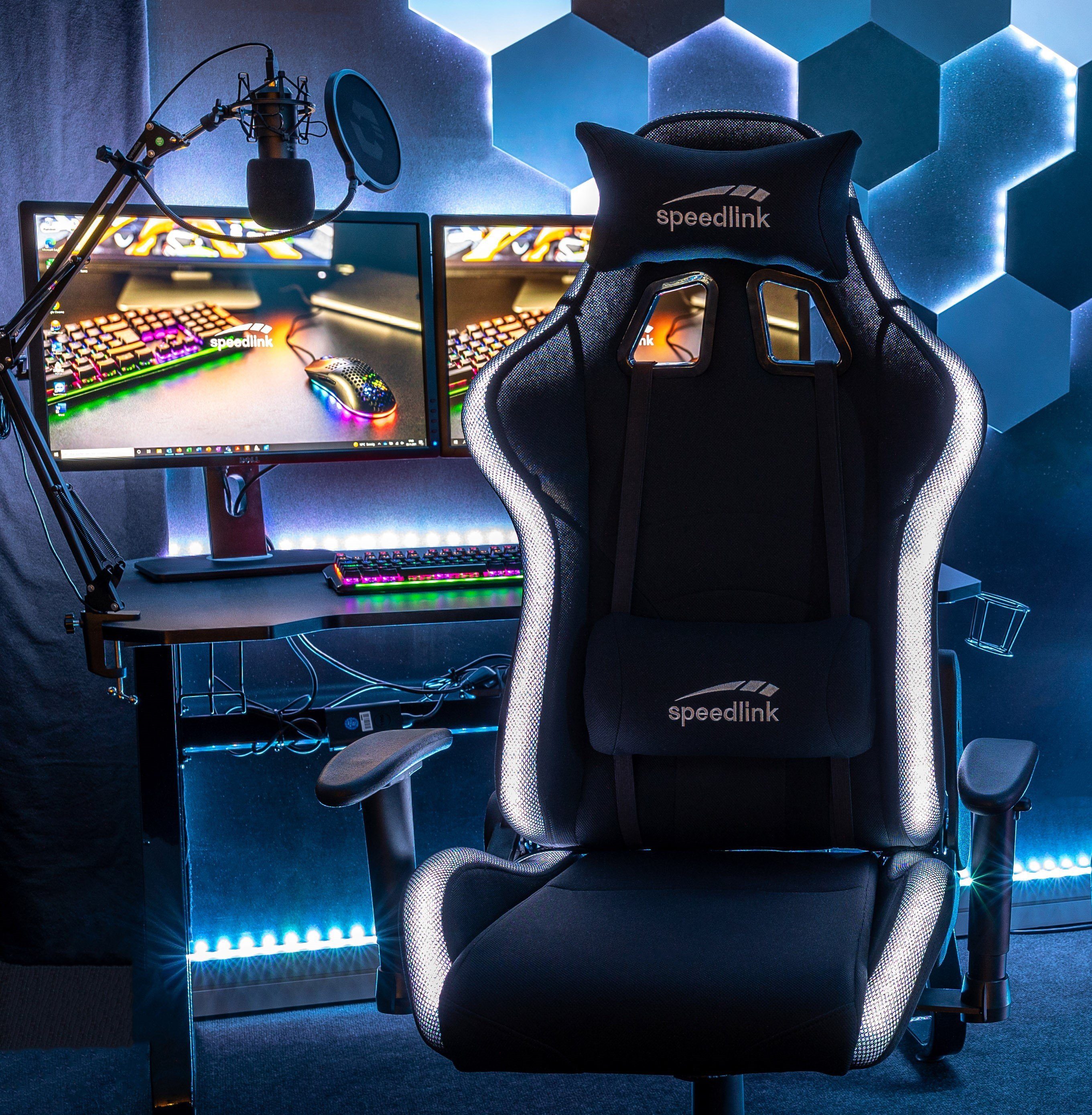 Speedlink Gaming Chair REGYS RGB beleuchteter Gaming Stuhl, schwarz Stoff (3 St)