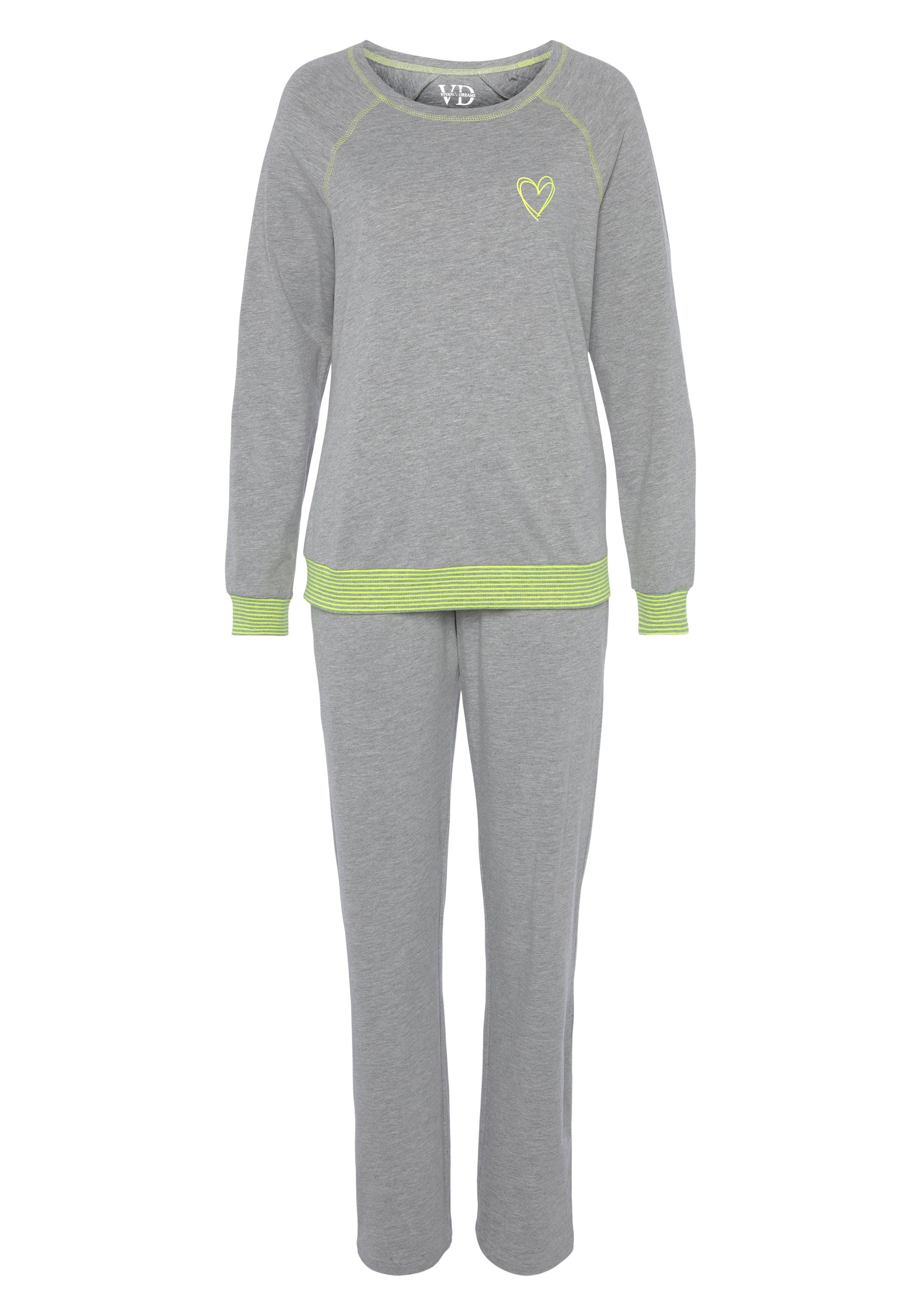 Vivance Dreams Pyjama (2 tlg) Flatlock-Nähten grau/neon-gelb mit in dekorativen Neonfarben