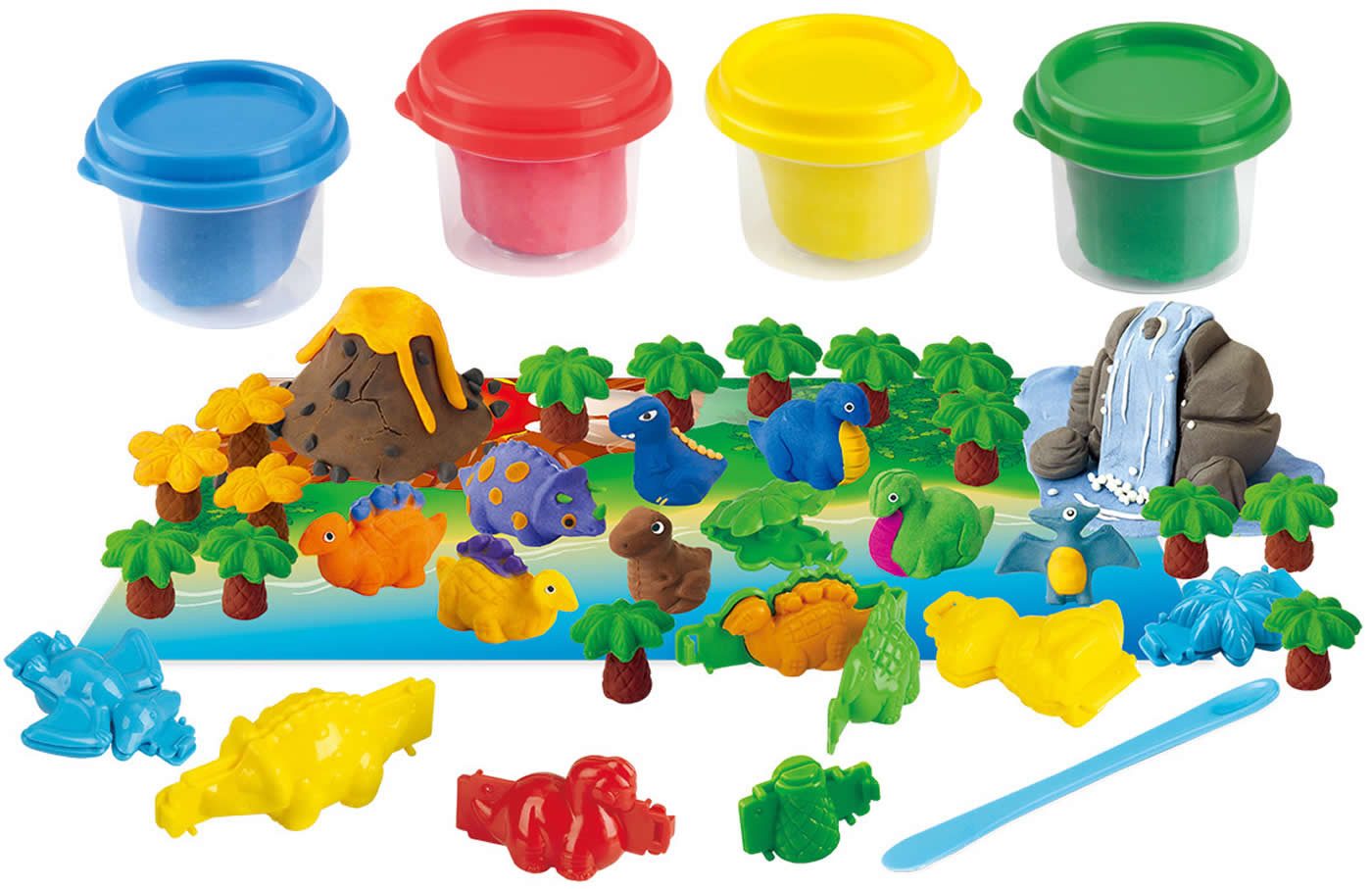 Play Knetform-Set Knetset Dinosaurier 14-tlg m. 4 Dosen Knete Hohlformen u. Werkzeug +3J (Set, 14-tlg)