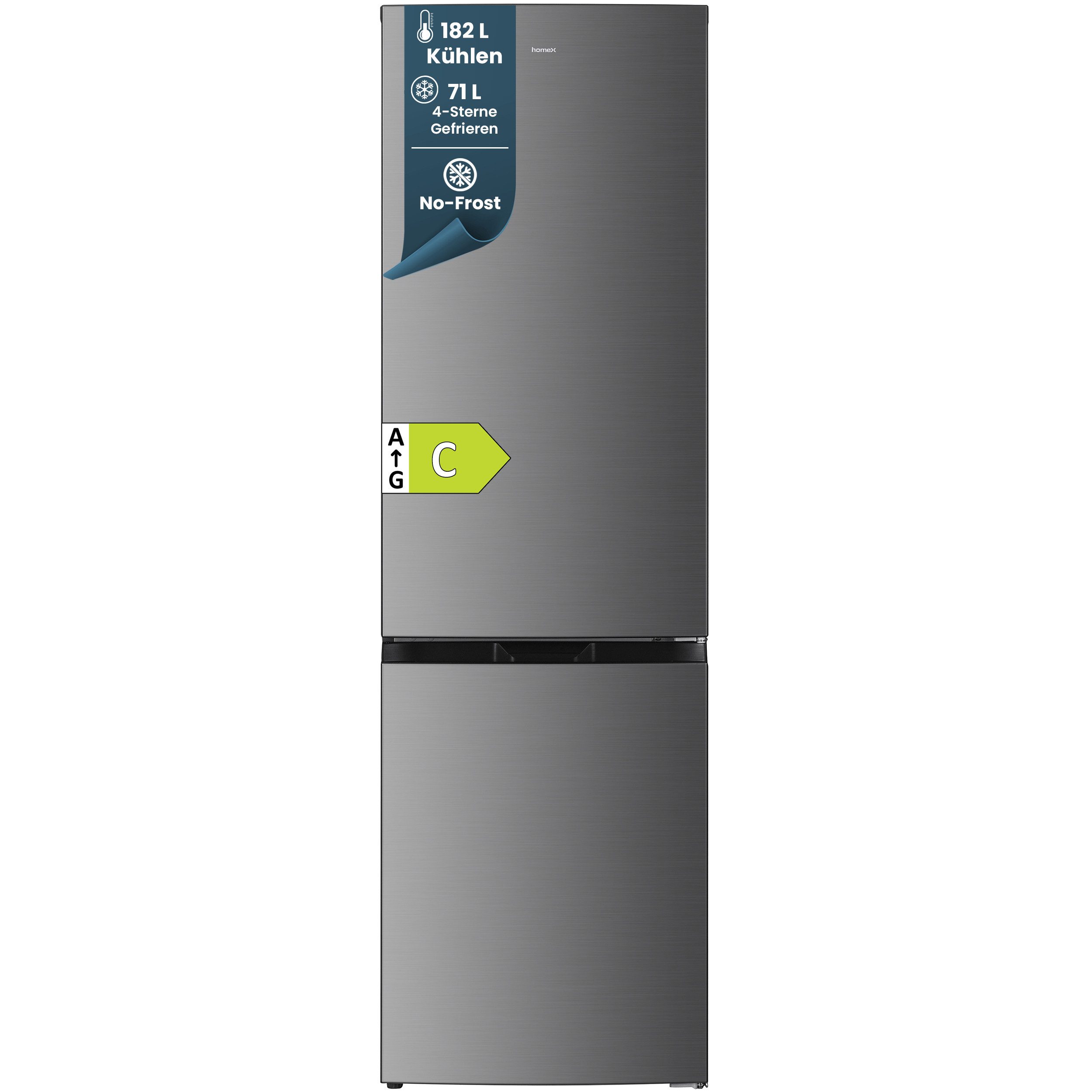 homeX Kühl-/Gefrierkombination CFSN2531C-S, 181 cm hoch, 54.5 cm breit, No Frost, 253 Liter, Kühlschrank mit Gefrierfach, freistehend, groß