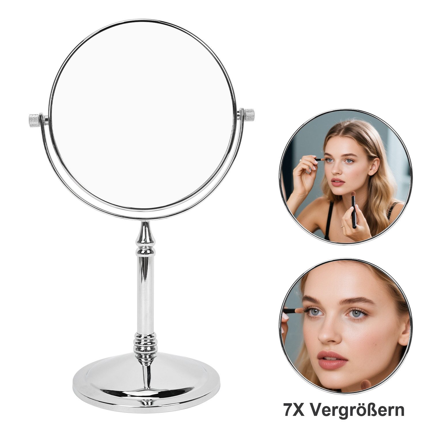 OSTWOLKE Kosmetikspiegel 6 inch Schminkspiegel Doppelseitig: Normal+ 7 Fach Vergrößerung, 360° drehbar Verchromten Rasierspiegel Tischspiegel Badzimmerspiegel