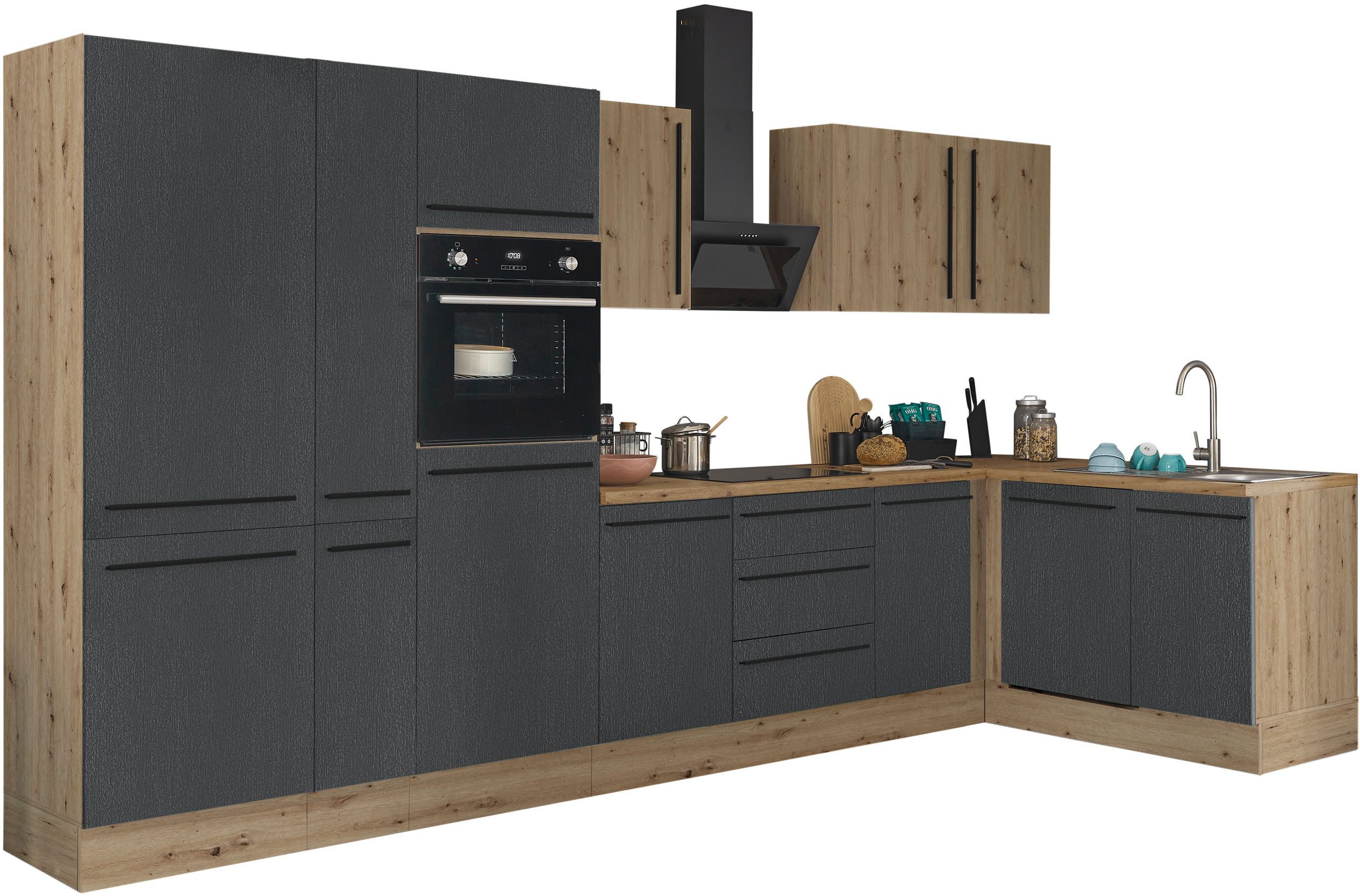 KOCHSTATION Winkelküche Florida, Stellbreite 370x175 cm, wahlweise mit E-Geräten, mit Softclose für Türen und Schubkästen