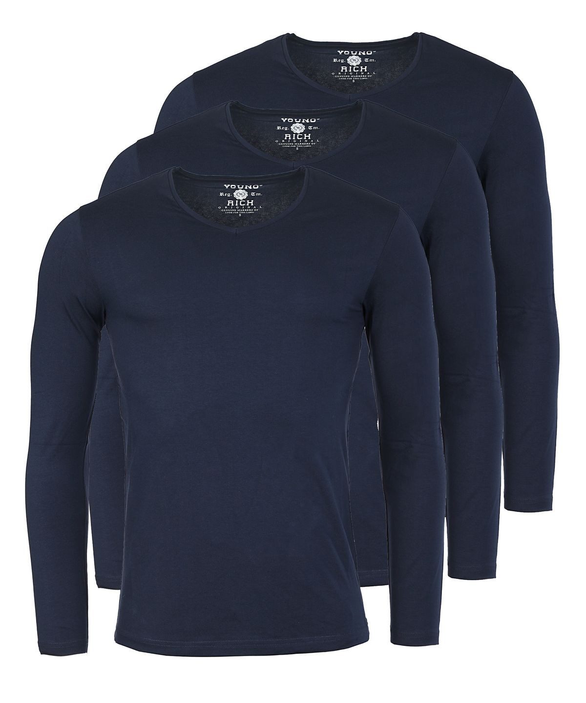 Langarmshirt Herren Uni Basic Longsleeve V-Ausschnitt Unterziehshirt 2001 3er Pack