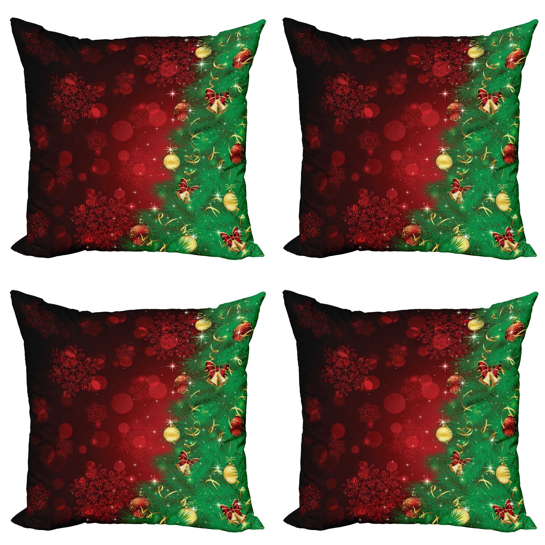 Bäume (4 Abakuhaus Modern Accent Digitaldruck, Doppelseitiger Jingle Stück), Weihnachten Kissenbezüge Bells