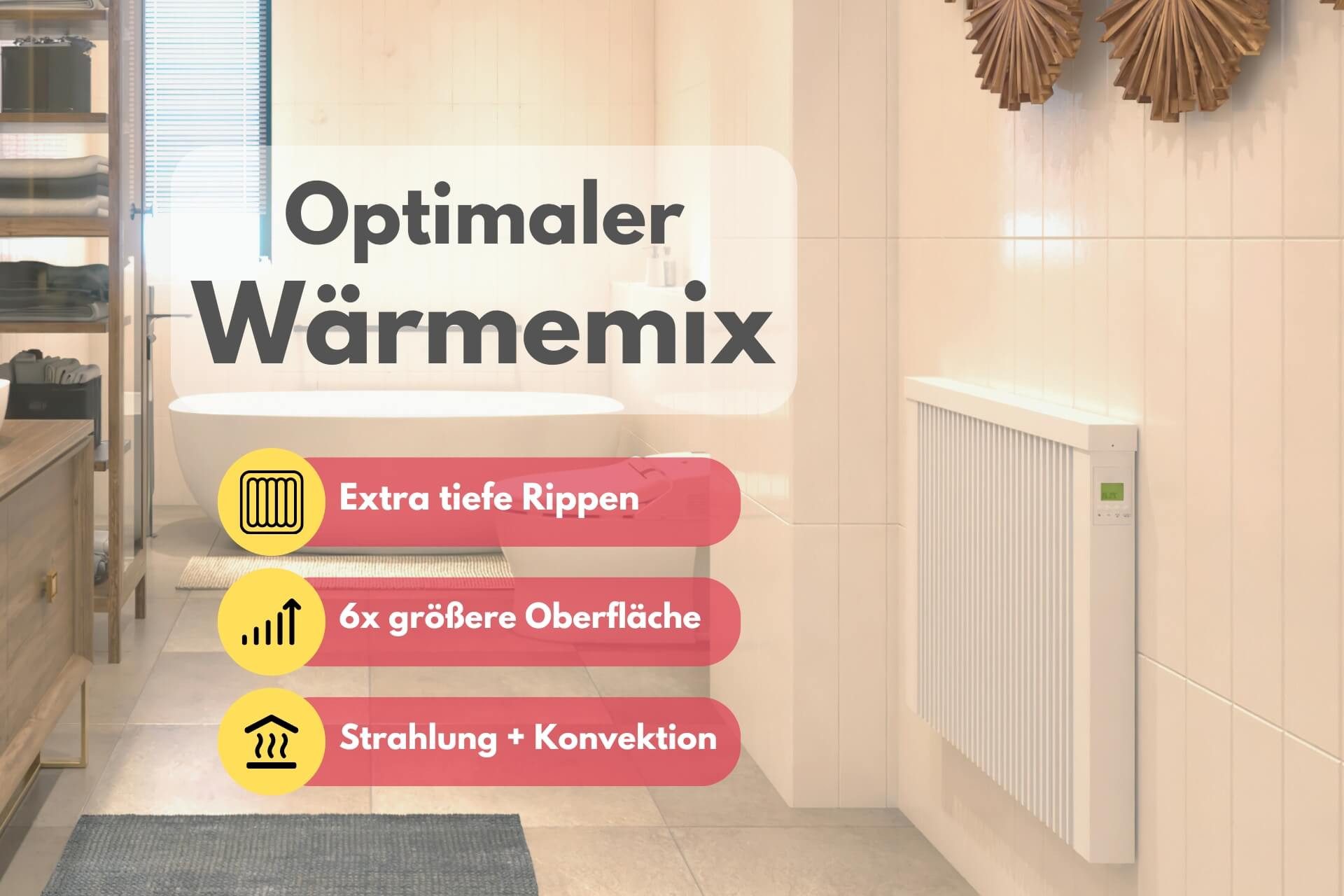 eVARMO Elektro-Heizkörper Badheizung areo bano, elektrische Flächenspeicherheizung, Digitales Thermostat mit LCD-Display und 4 Knöpfen